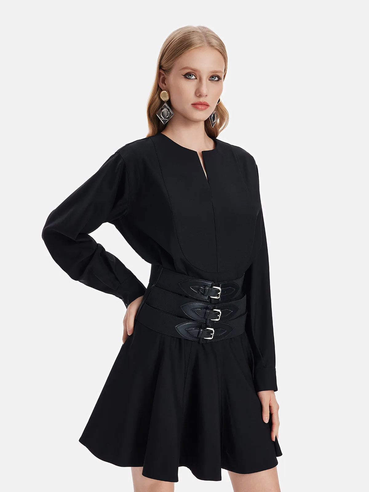 Australian Wool Three-Belt A-Line Dress