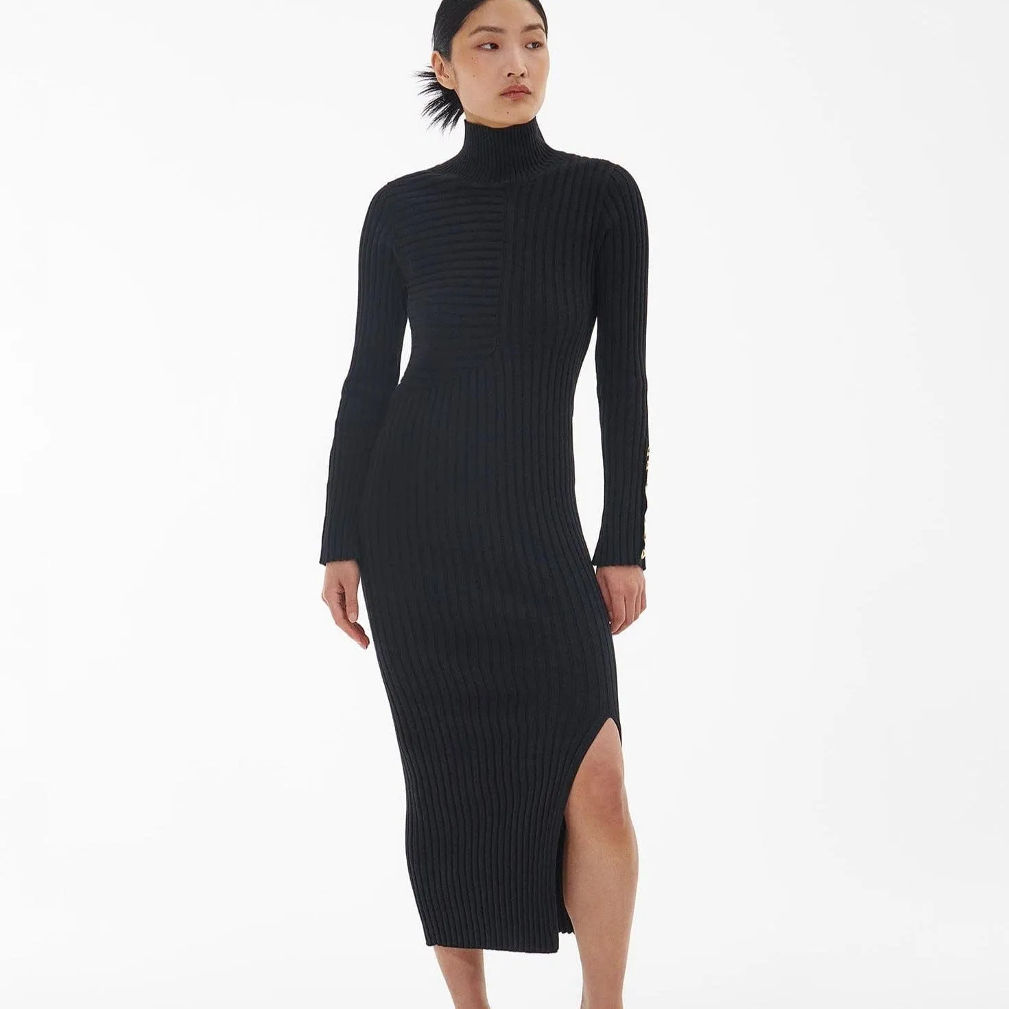 Barbour Bordley Knitted Midi Dress in Black