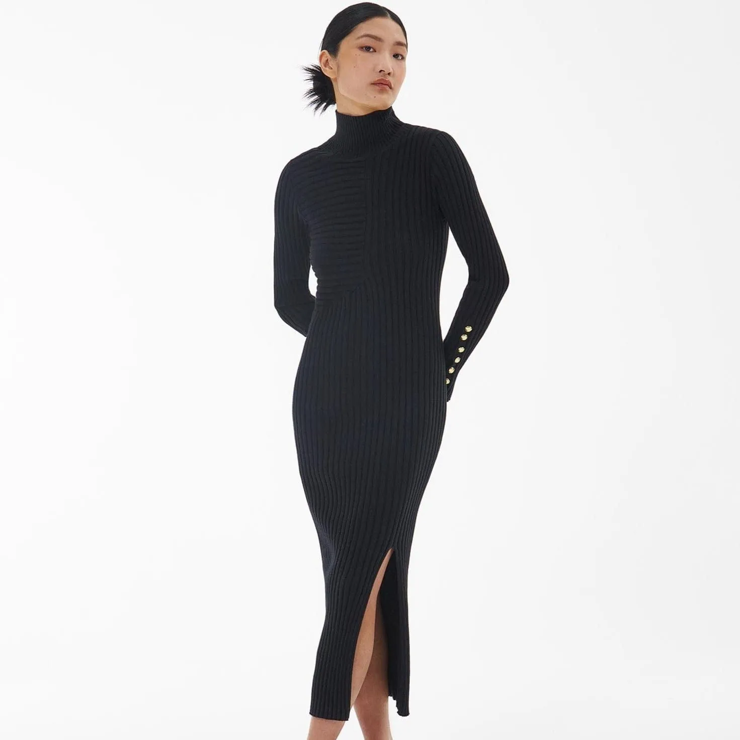 Barbour Bordley Knitted Midi Dress in Black