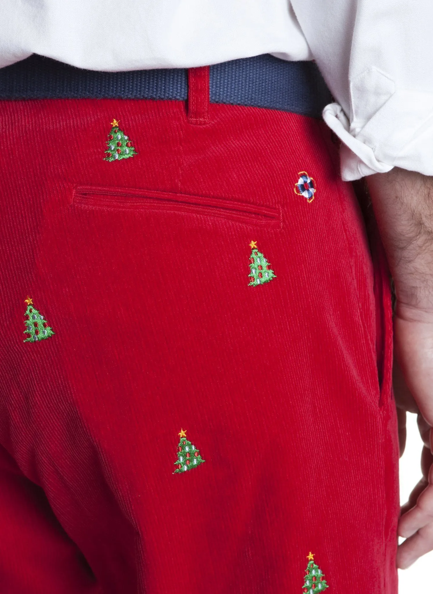 Beachcomber Corduroy Pant Crimson with Christmas Tree