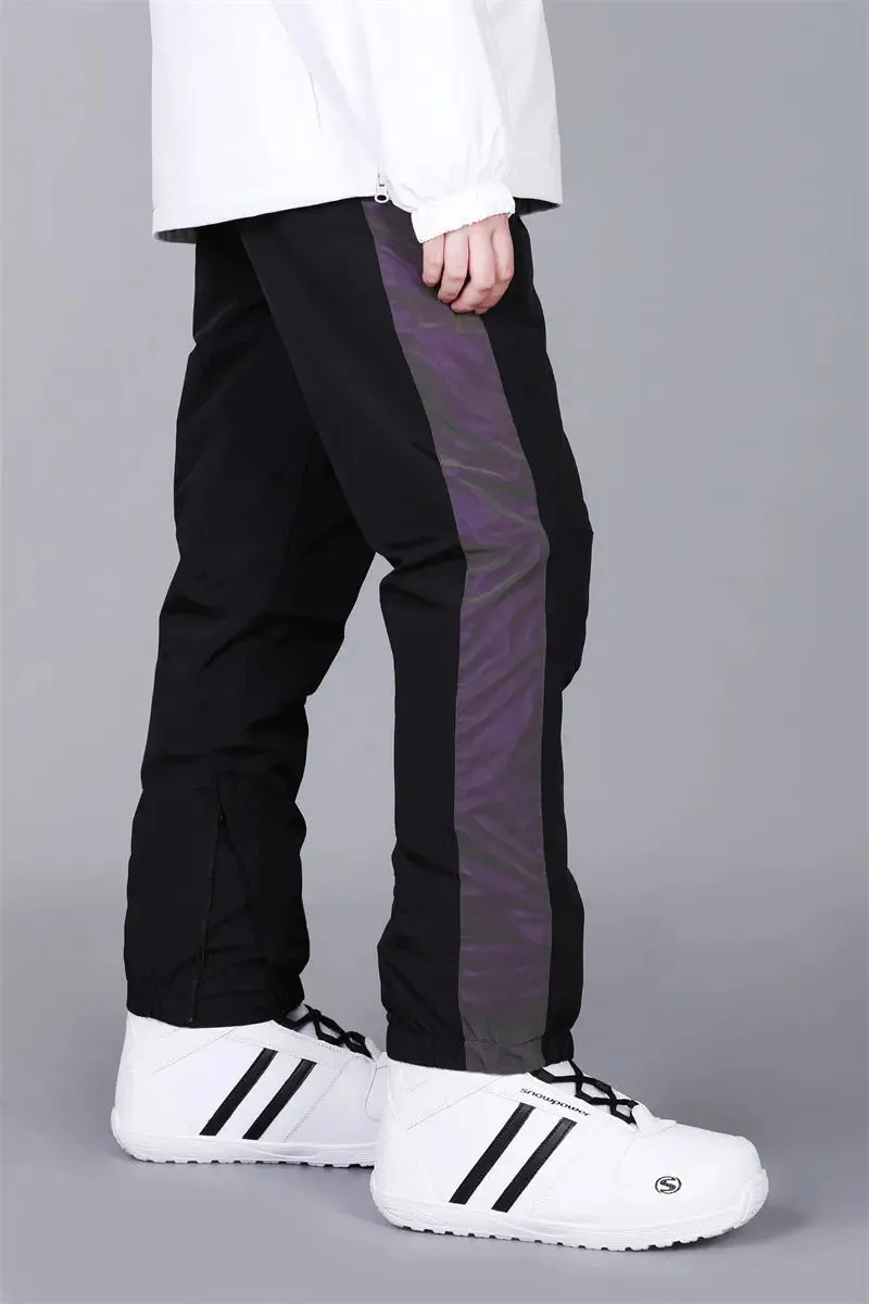 Black Skiing Pants with Reflective Stripes Winter Snow Pants