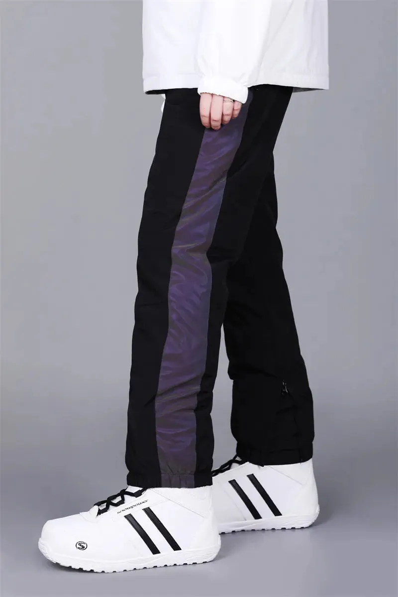 Black Skiing Pants with Reflective Stripes Winter Snow Pants