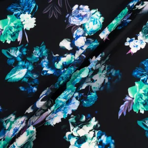 Blue, Purple & Mint Floral Printed Black Pure Wool