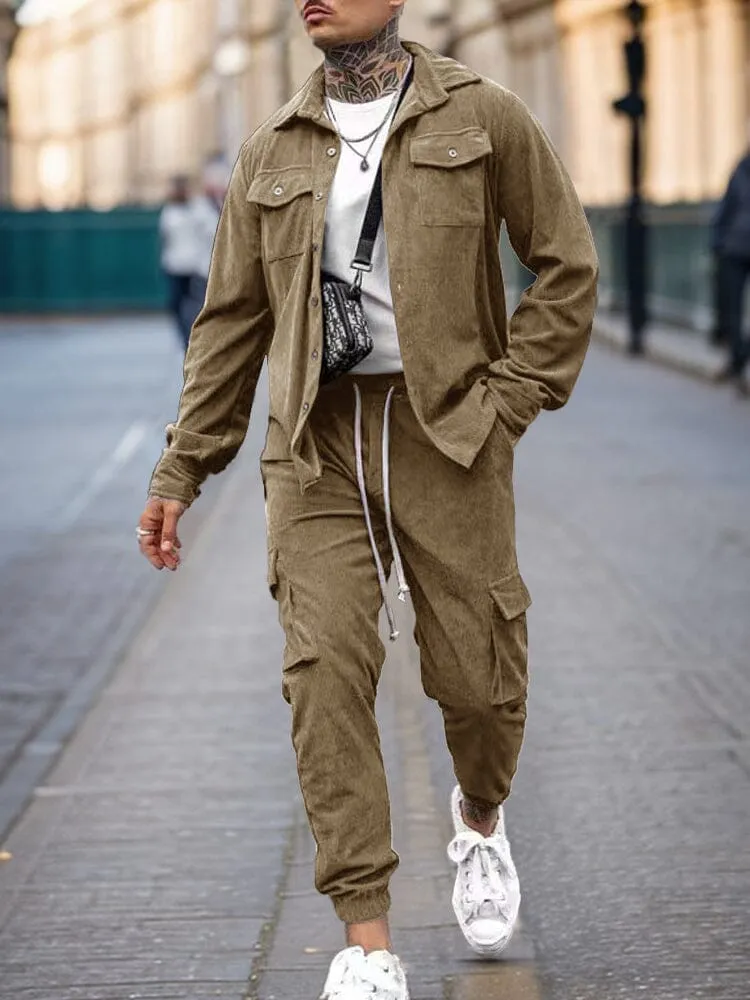 Cargo Style Corduroy Jacket Pants Set