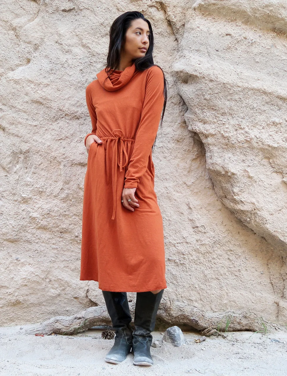 Chunky Cowl Gaia Below Knee Dress