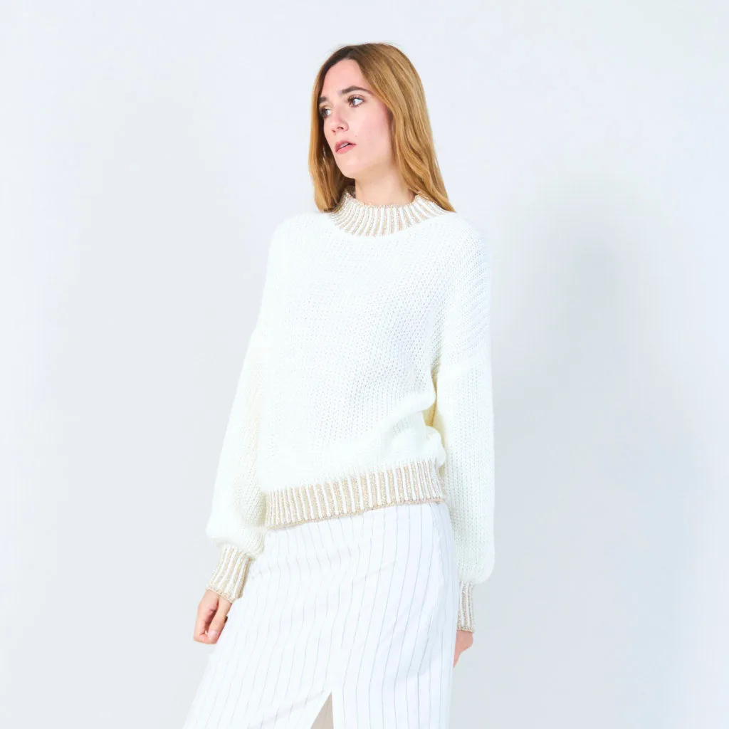 Chunky knit sweater with ribbed accents wholesale