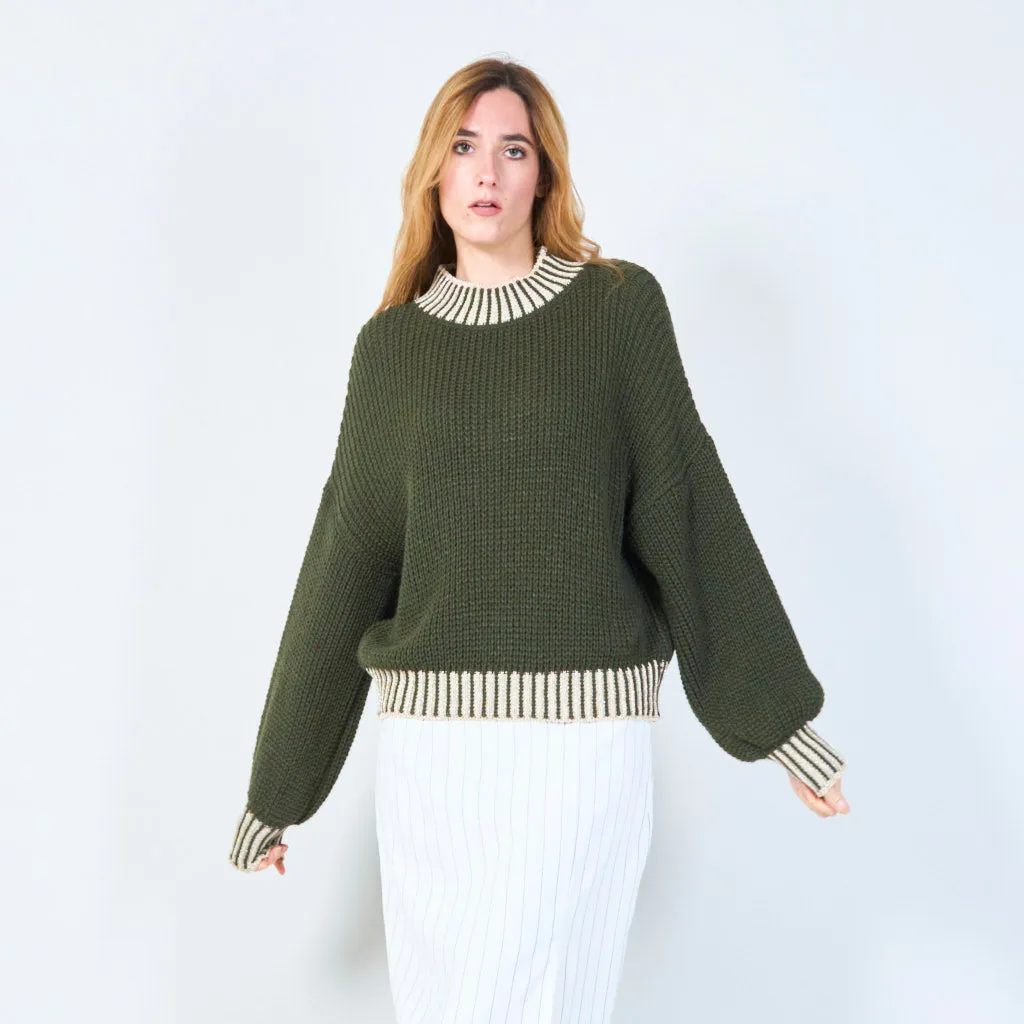 Chunky knit sweater with ribbed accents wholesale