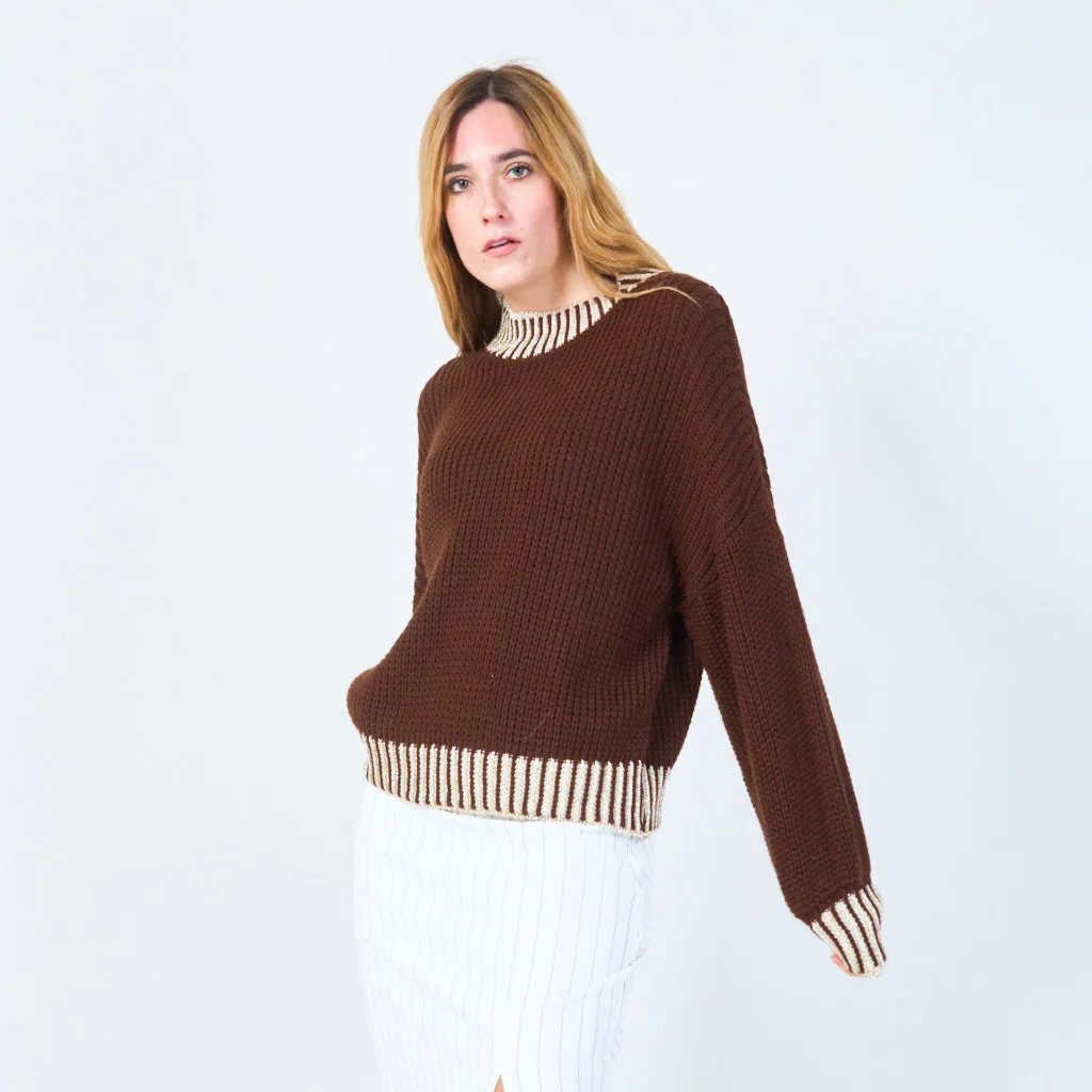 Chunky knit sweater with ribbed accents wholesale