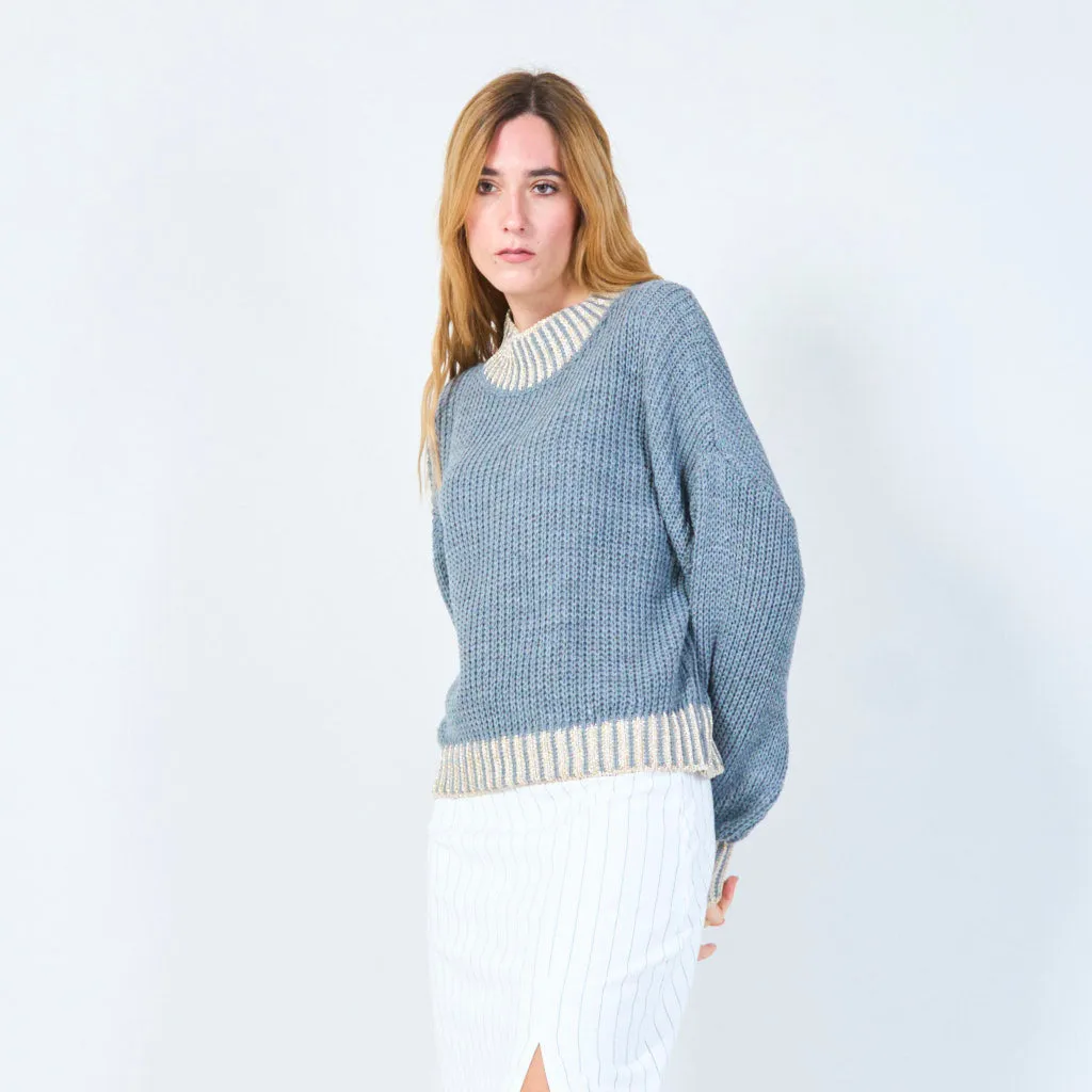 Chunky knit sweater with ribbed accents wholesale