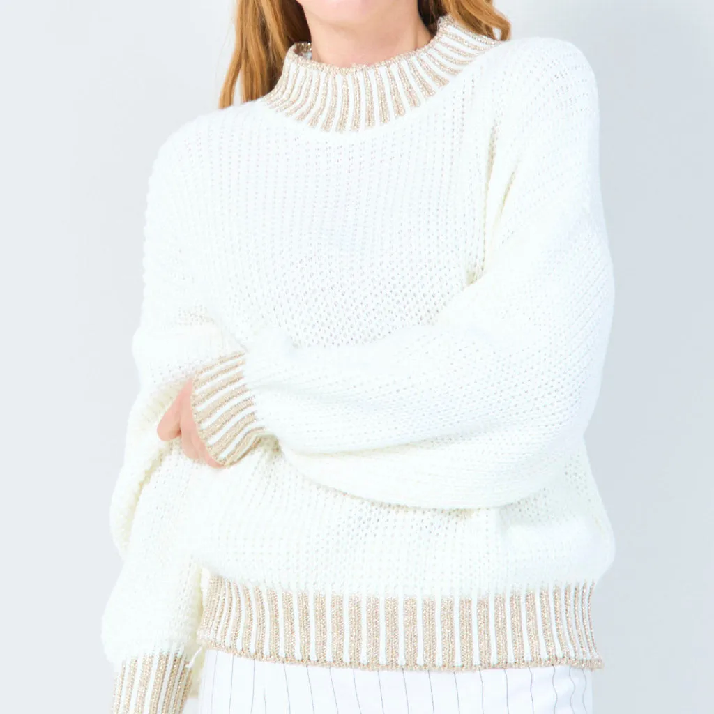 Chunky knit sweater with ribbed accents wholesale