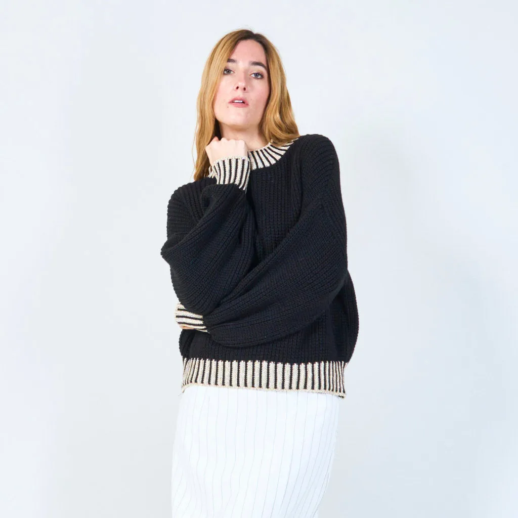 Chunky knit sweater with ribbed accents wholesale