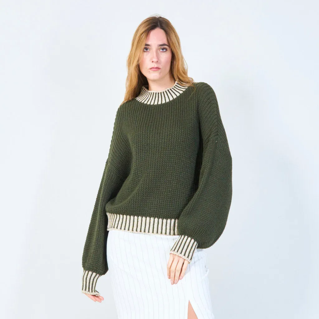 Chunky knit sweater with ribbed accents wholesale