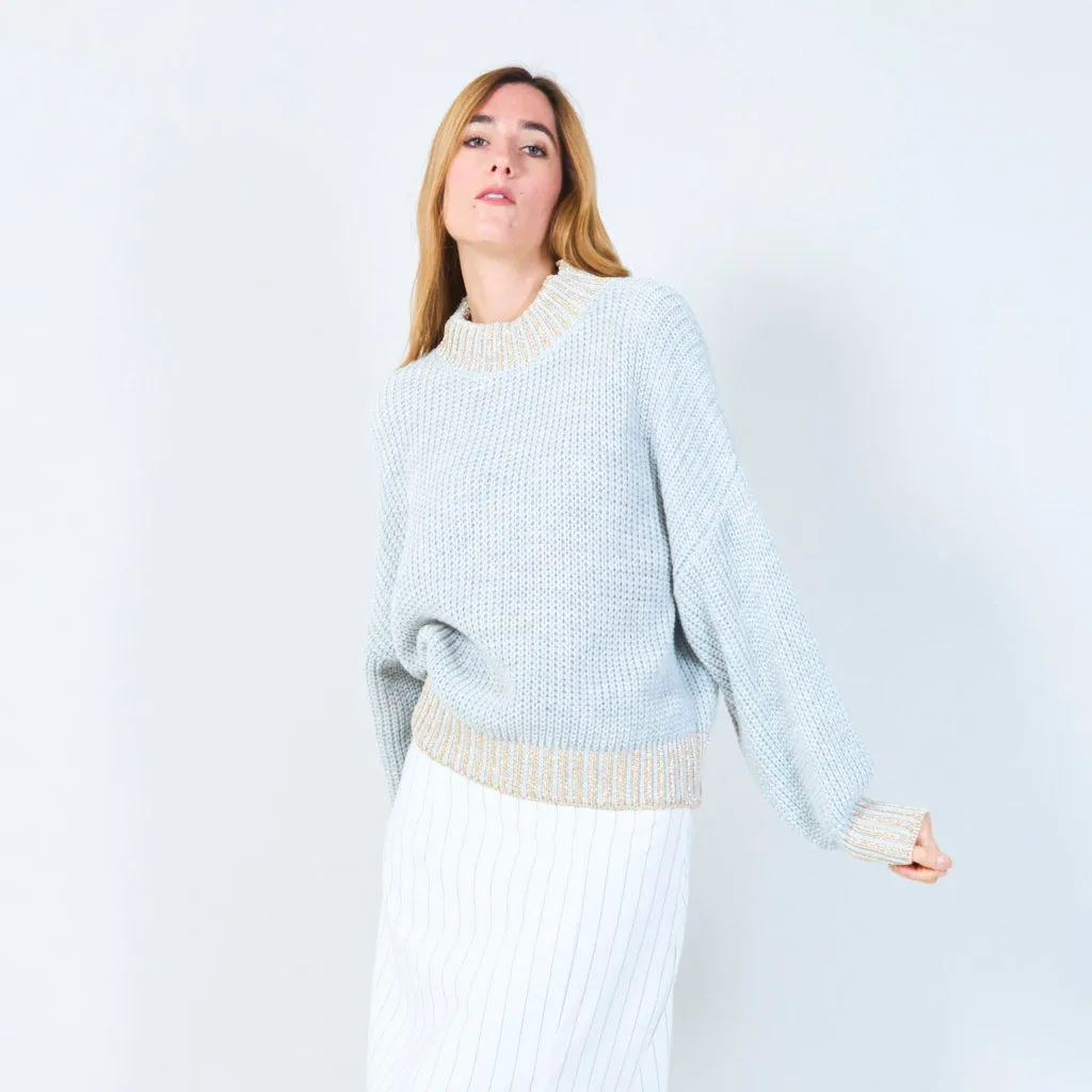 Chunky knit sweater with ribbed accents wholesale