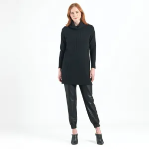 Chunky Ribbed - Cowl Turtleneck Sweater Tunic - Black - Final Sale!