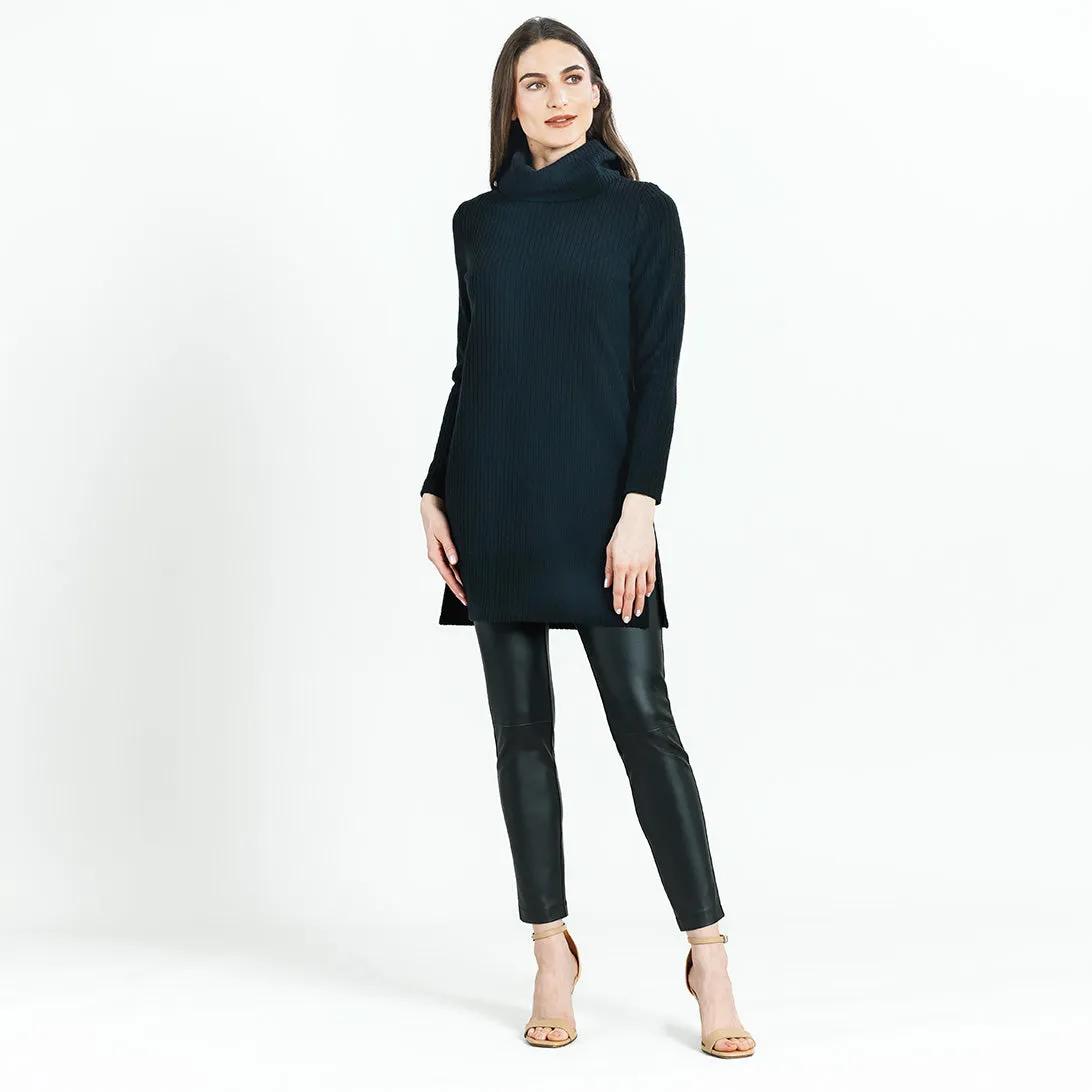 Chunky Ribbed - Cowl Turtleneck Sweater Tunic - Black - Final Sale!