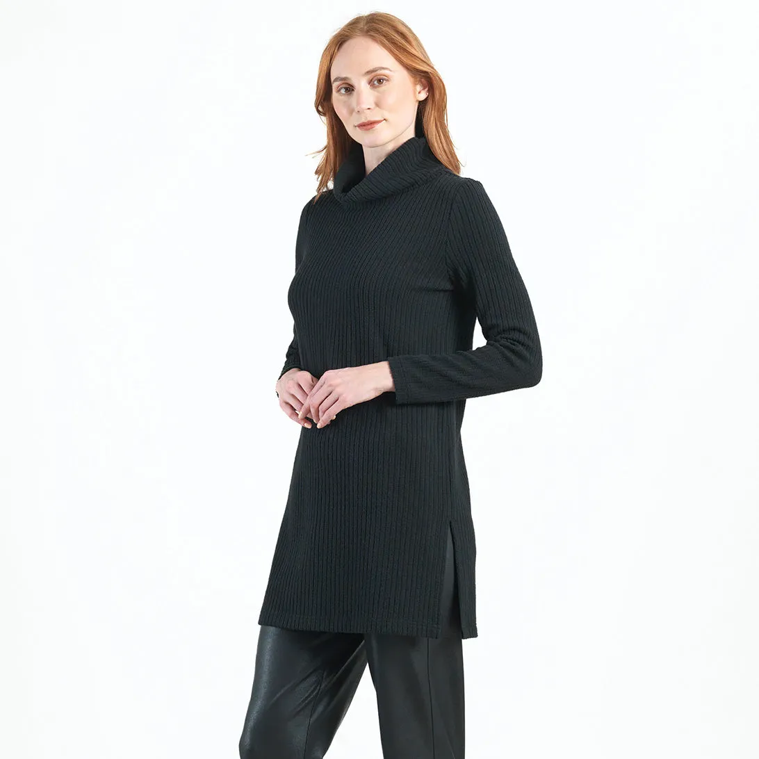 Chunky Ribbed - Cowl Turtleneck Sweater Tunic - Black - Final Sale!