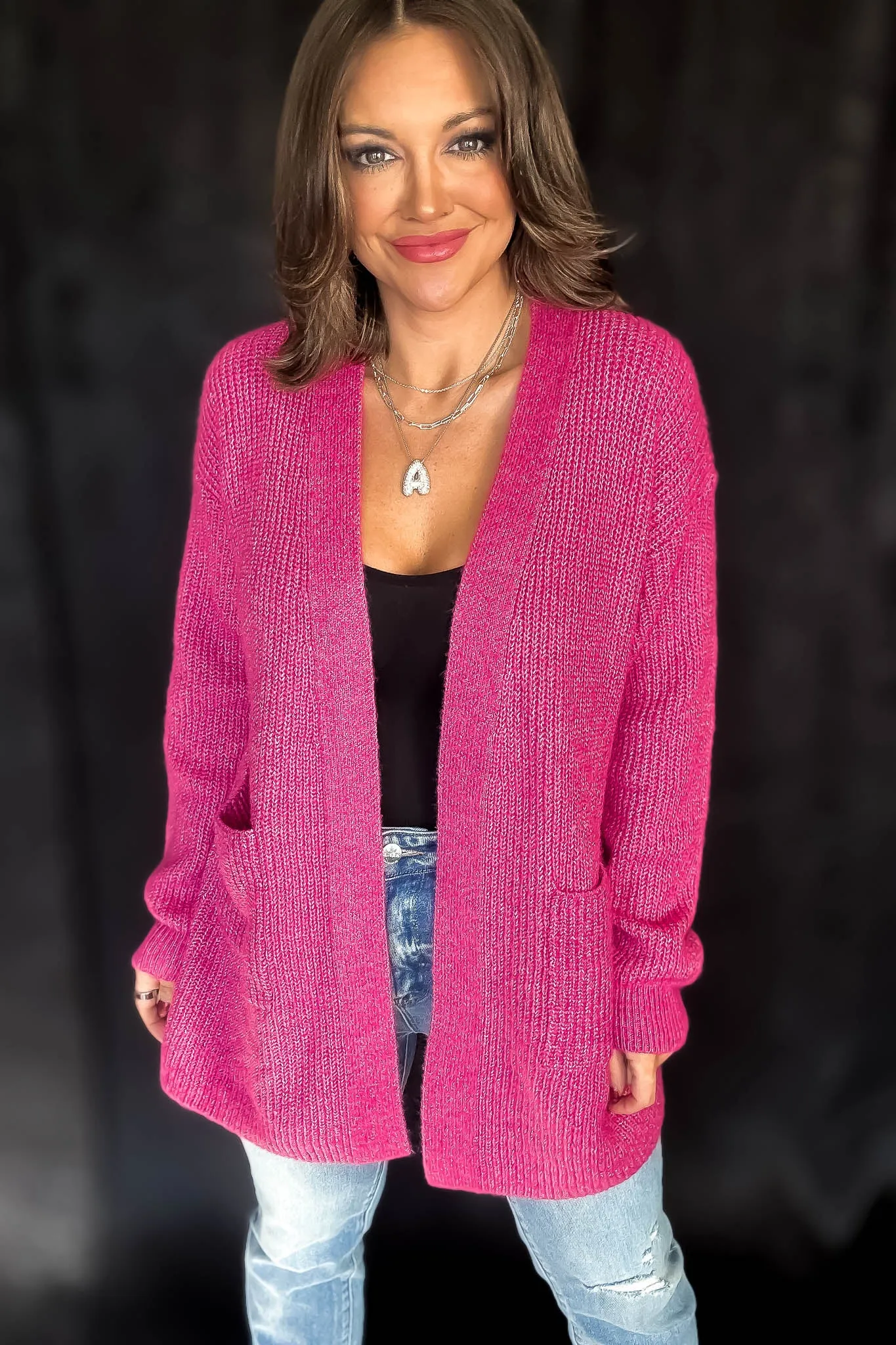 Cozy Fuchsia Open Front Cardigan