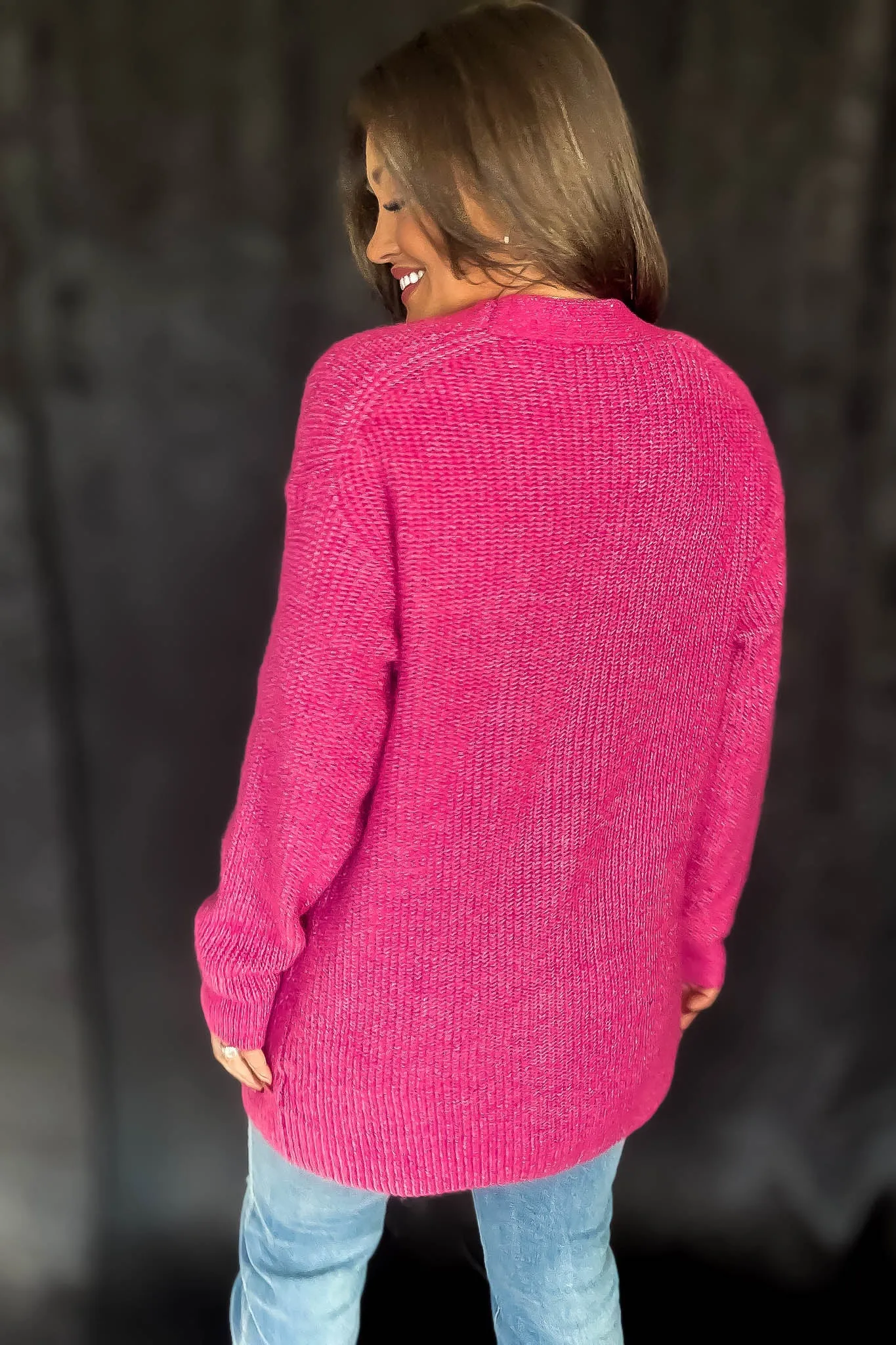 Cozy Fuchsia Open Front Cardigan