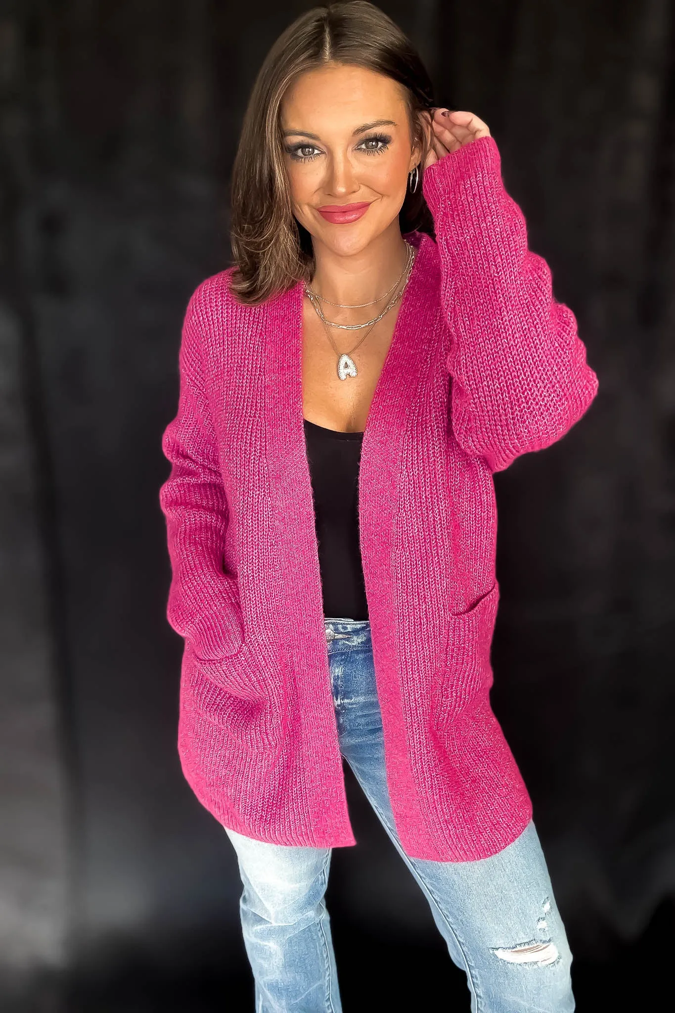 Cozy Fuchsia Open Front Cardigan