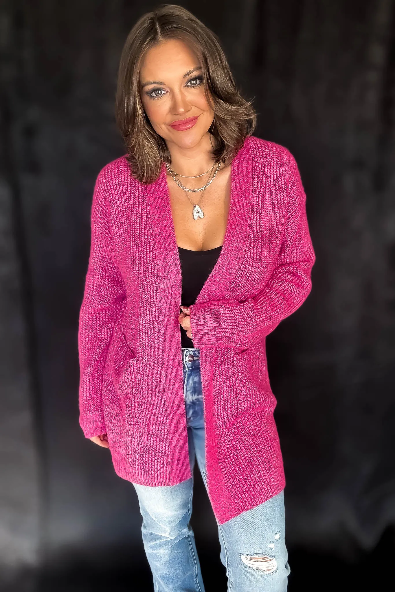 Cozy Fuchsia Open Front Cardigan