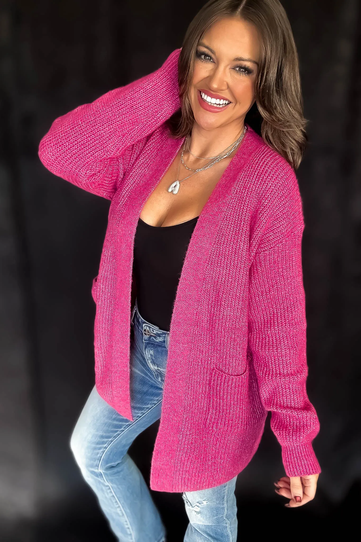 Cozy Fuchsia Open Front Cardigan