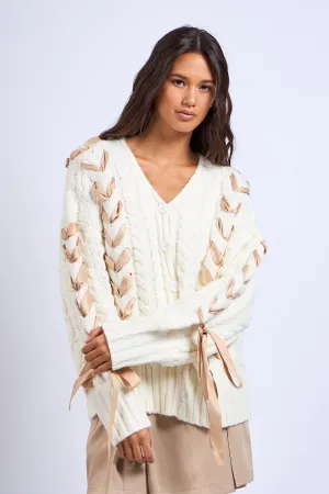 Cozy Up Ribbon Cardi in Ivory