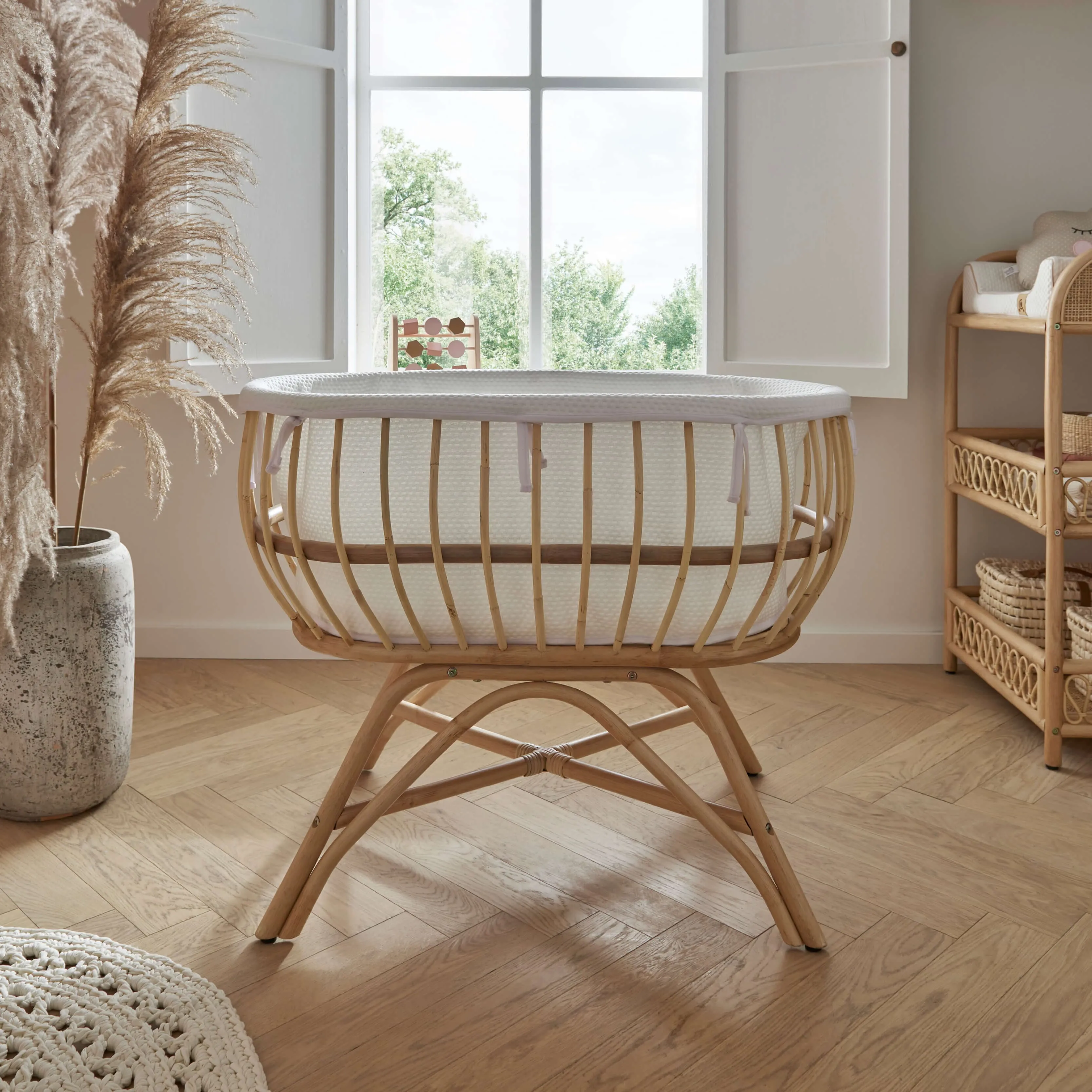 CuddleCo Aria Crib and Hanging Rail Room Set in Rattan