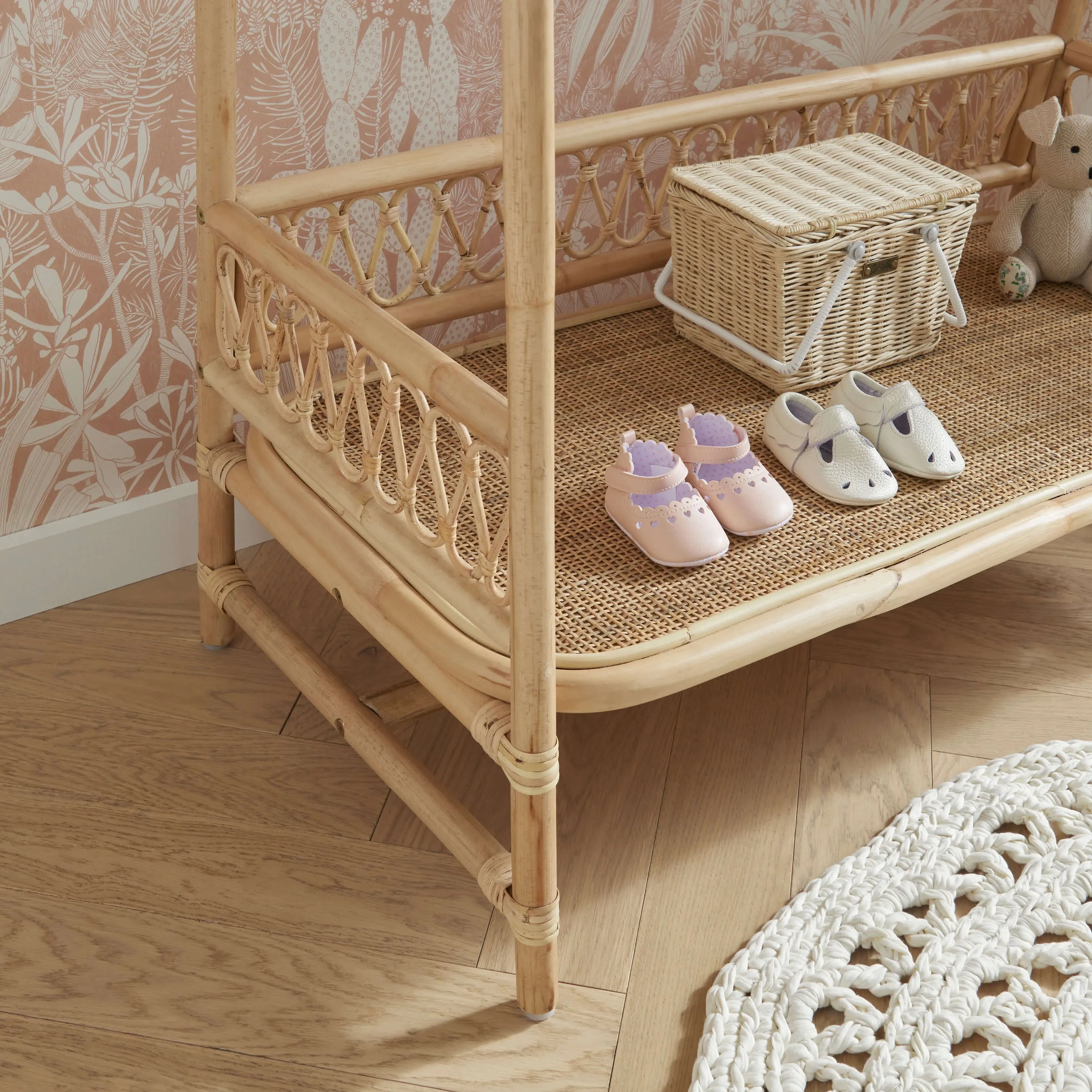 CuddleCo Aria Crib and Hanging Rail Room Set in Rattan