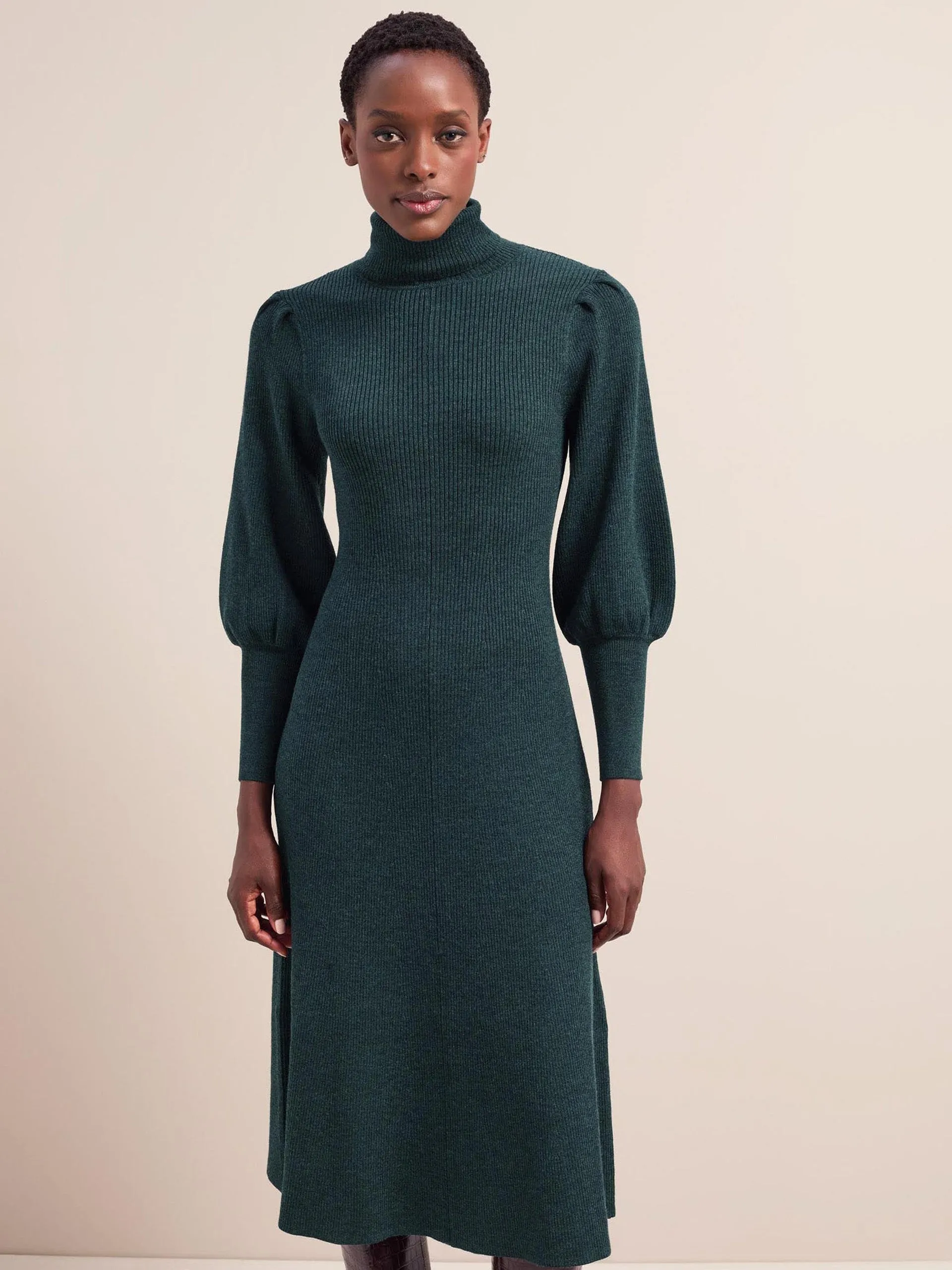 Dark green Eva merino wool roll neck dress