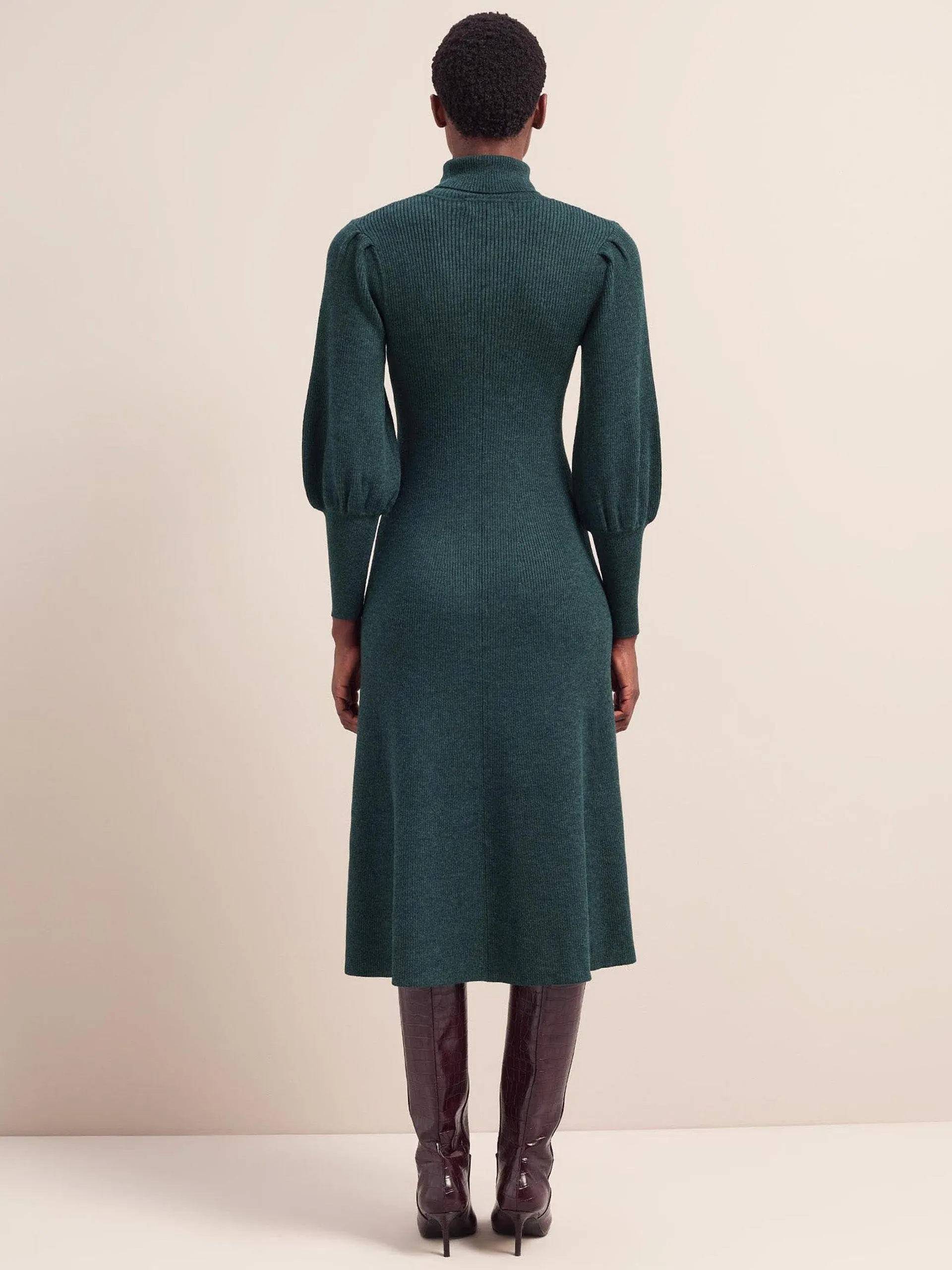 Dark green Eva merino wool roll neck dress