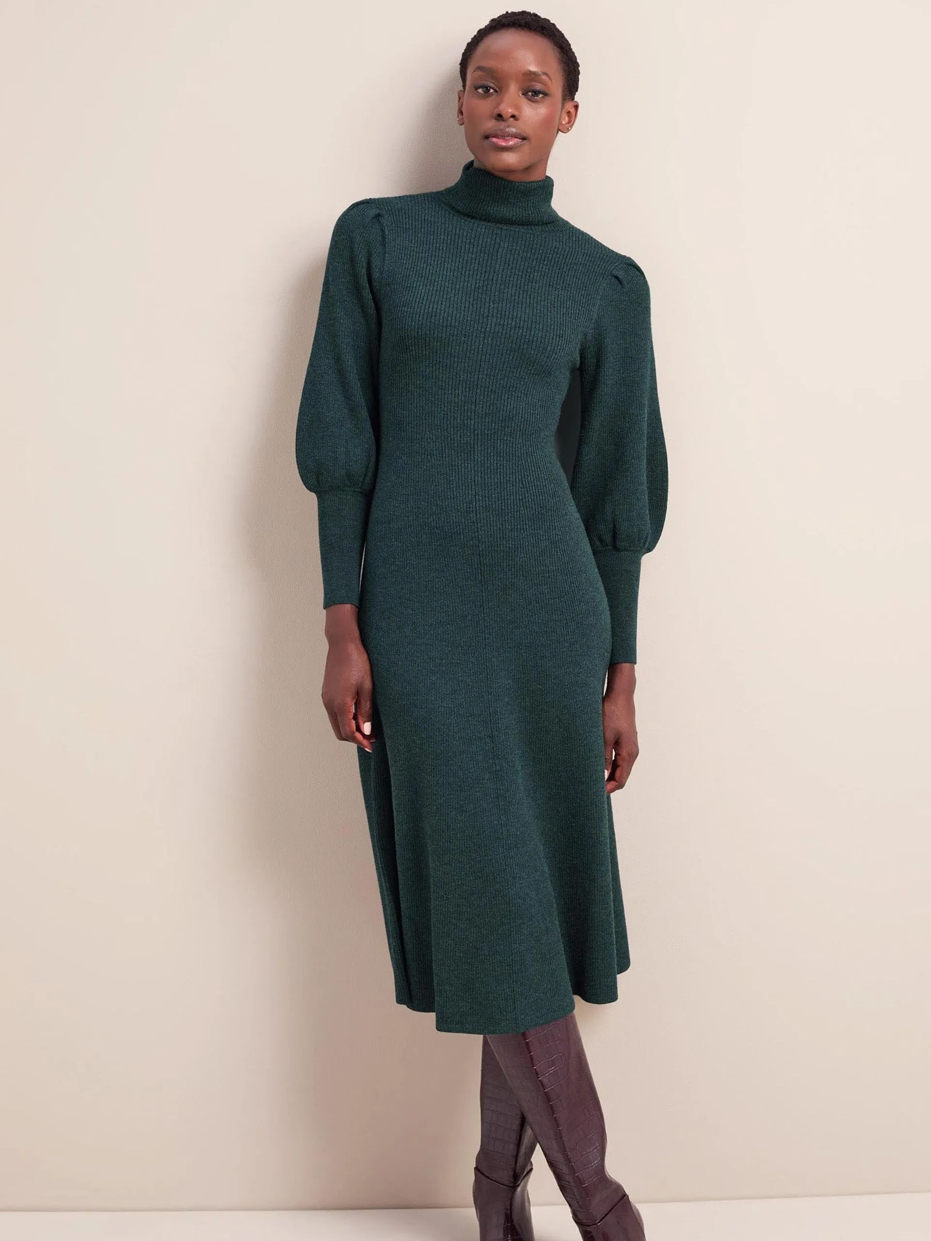 Dark green Eva merino wool roll neck dress