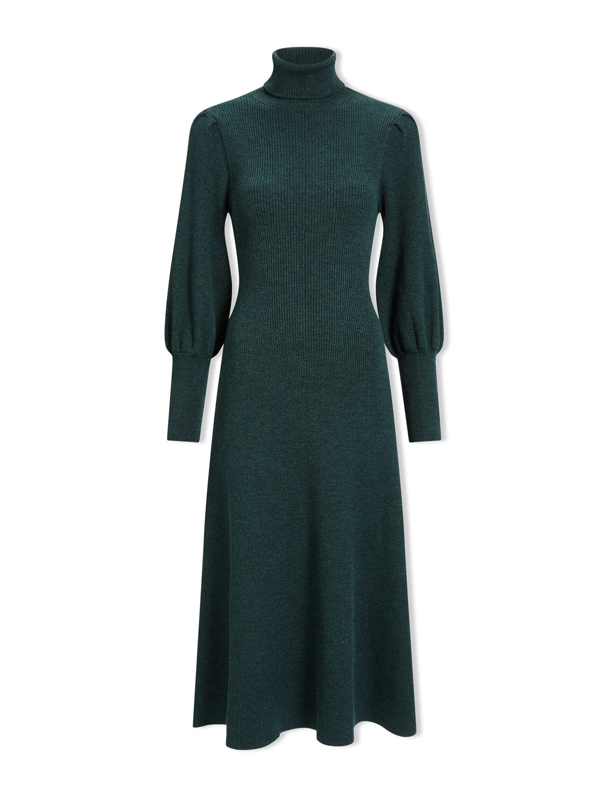 Dark green Eva merino wool roll neck dress