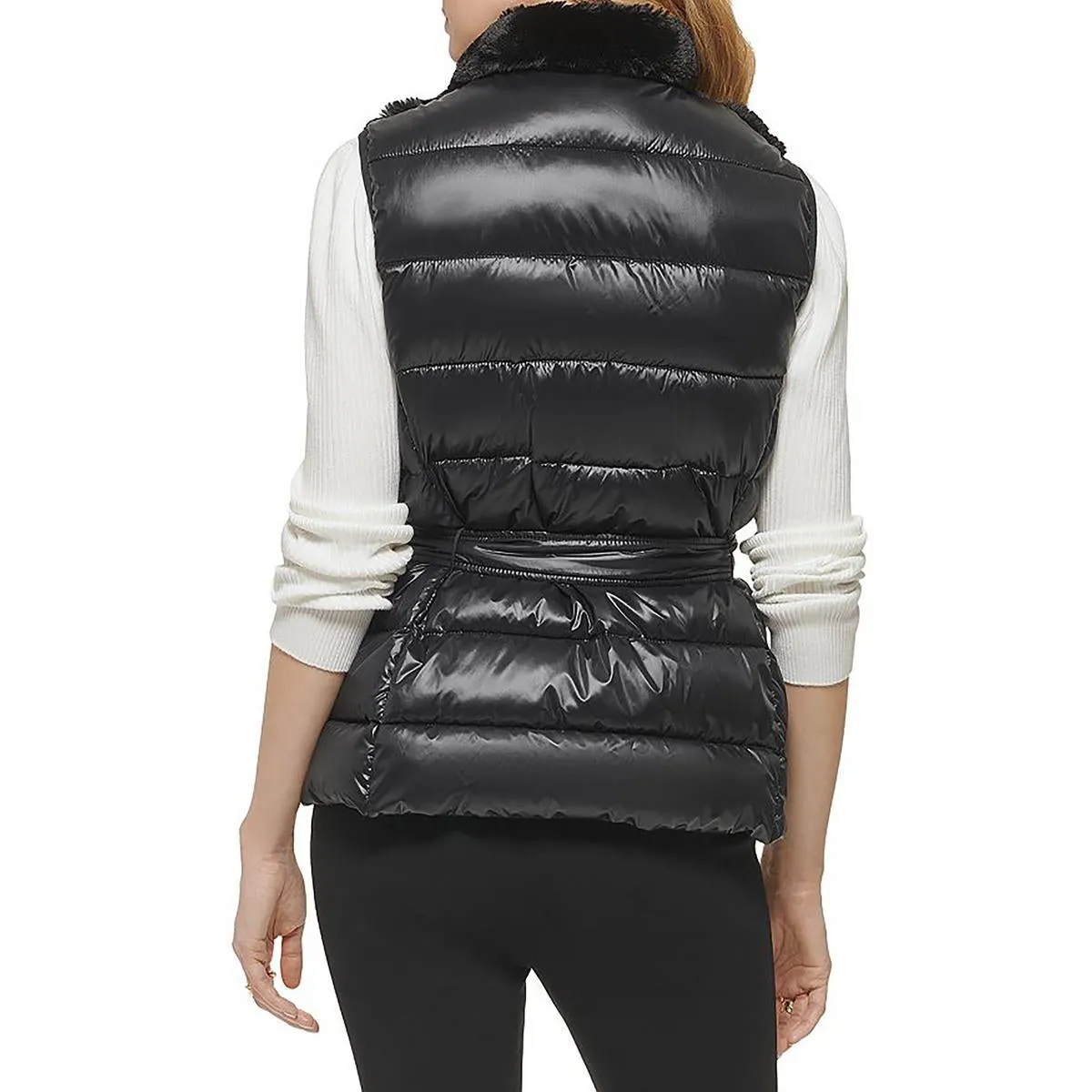 DKNY Womens Faux Fur Lined Lightweight Puffer Vest