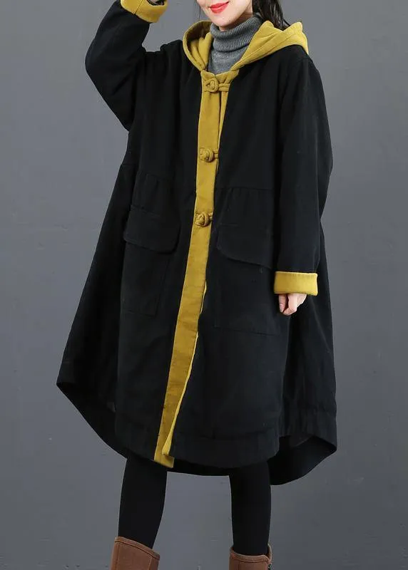 Elegant hooded large hem Fashion crane coats yellow silhouette outwear