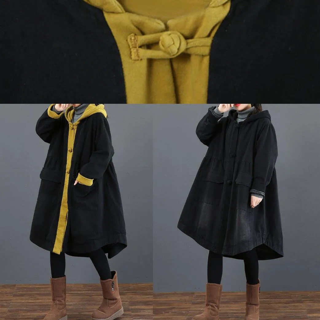 Elegant hooded large hem Fashion crane coats yellow silhouette outwear