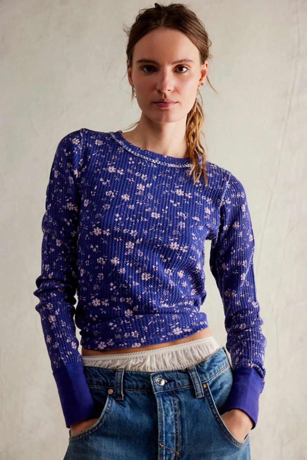 Free People Pretty Little Thermal - Navy Combo