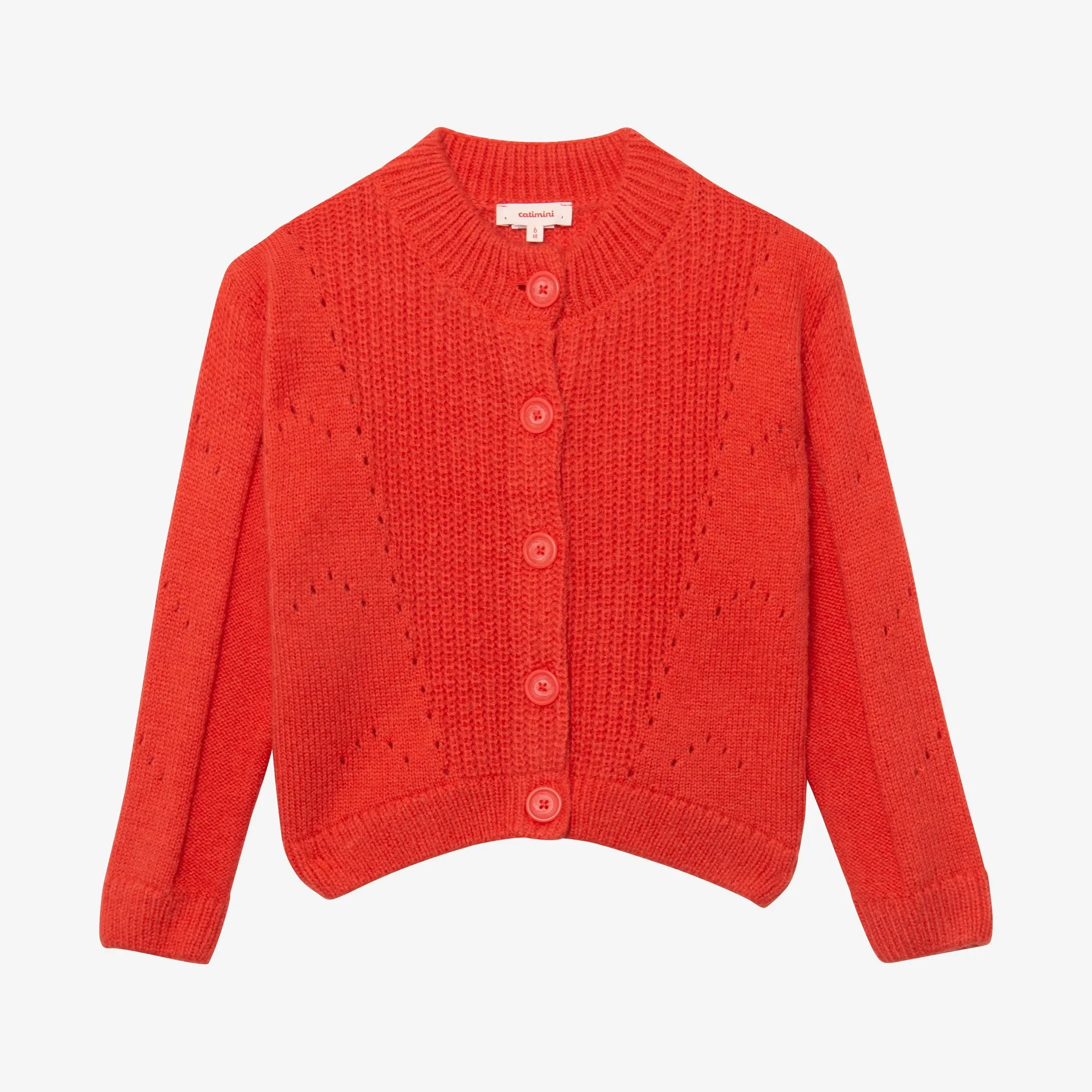 Girl red openwork cardigan