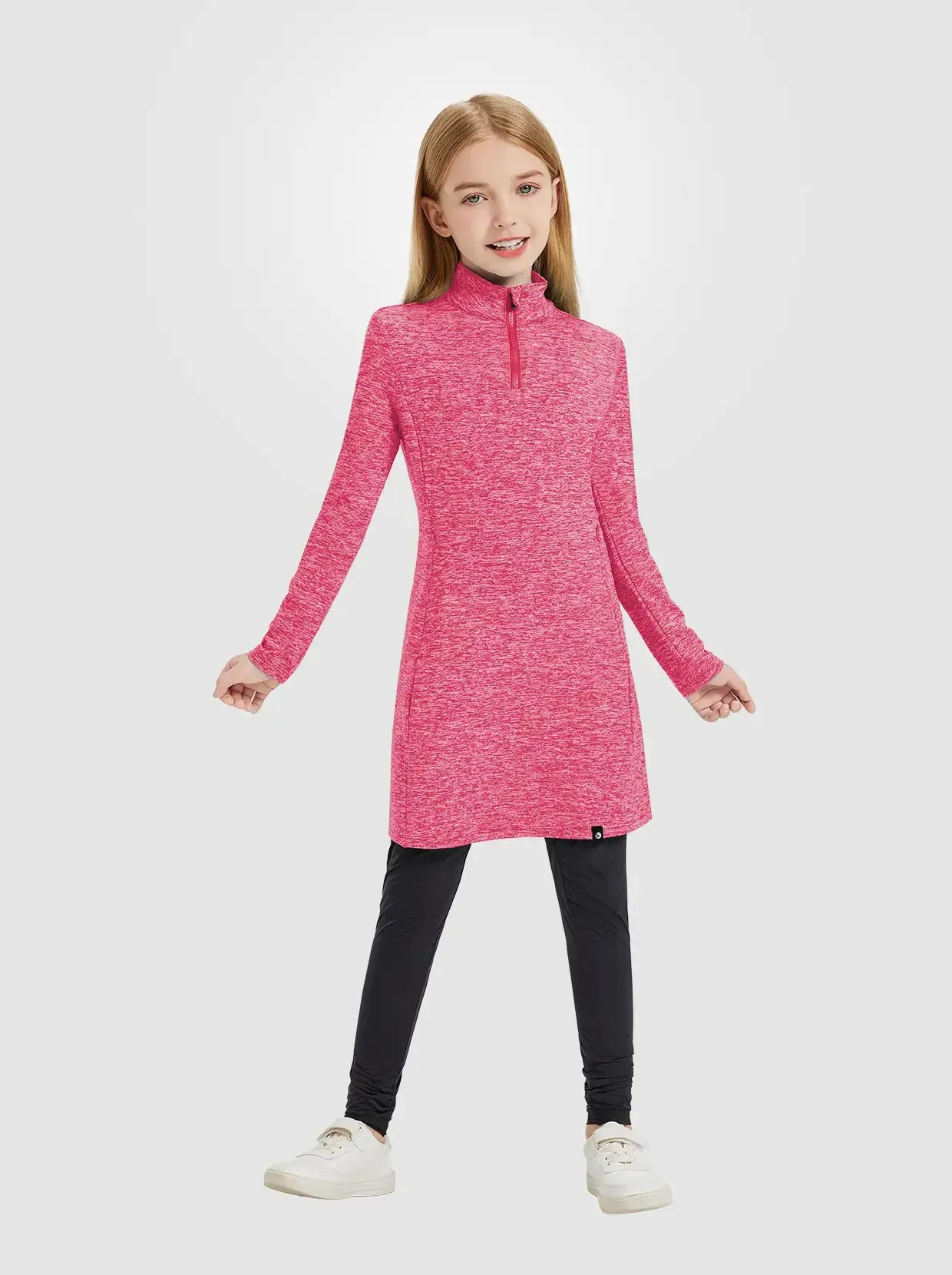 Girls Quartet-zip Long-sleeve Fleece Dress with Pockets