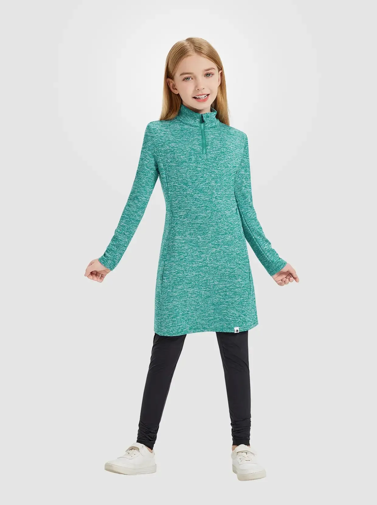 Girls Quartet-zip Long-sleeve Fleece Dress with Pockets