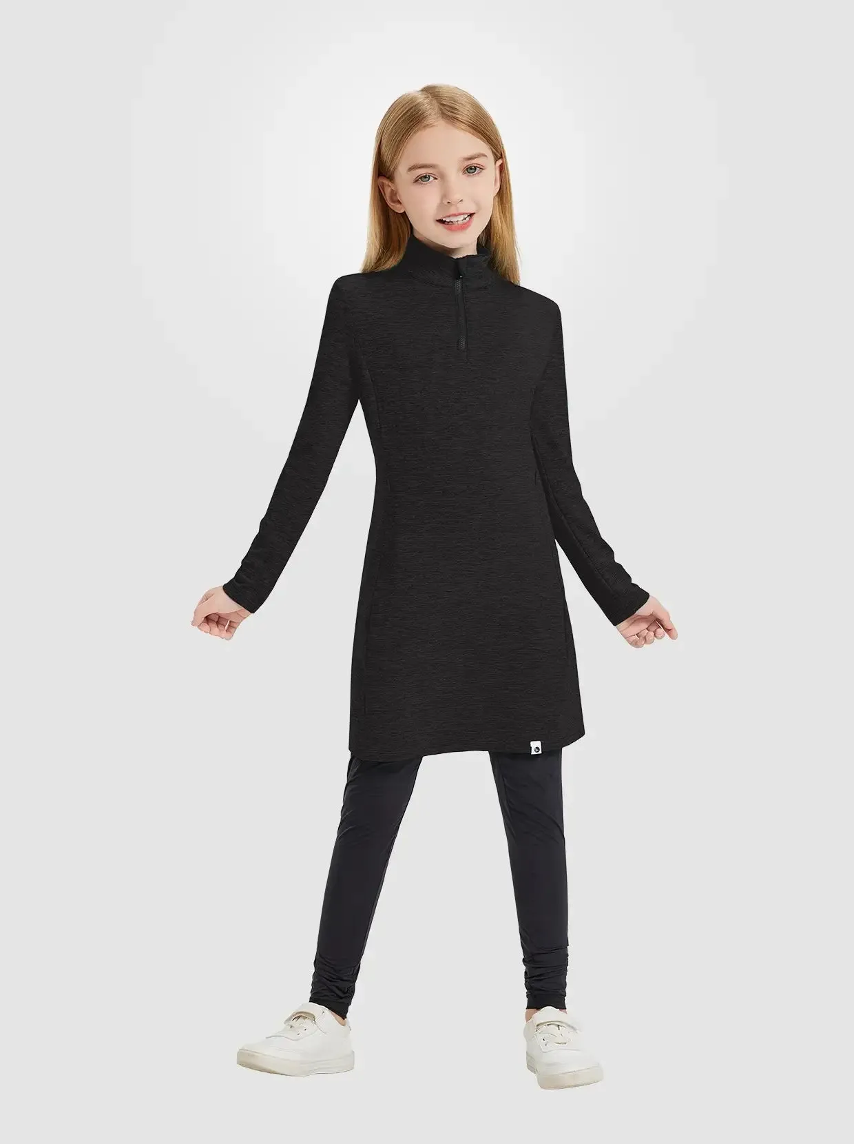 Girls Quartet-zip Long-sleeve Fleece Dress with Pockets