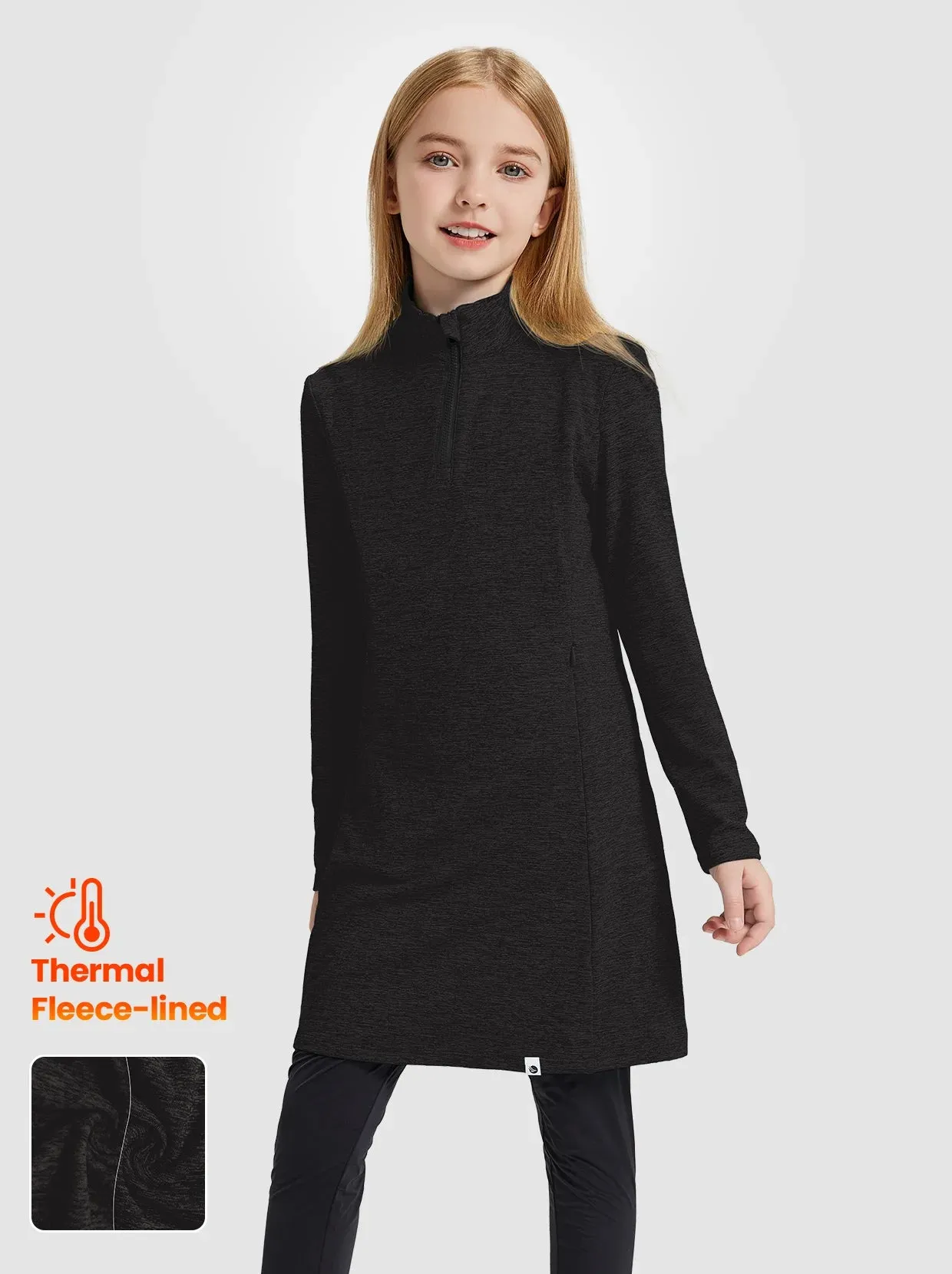 Girls Quartet-zip Long-sleeve Fleece Dress with Pockets