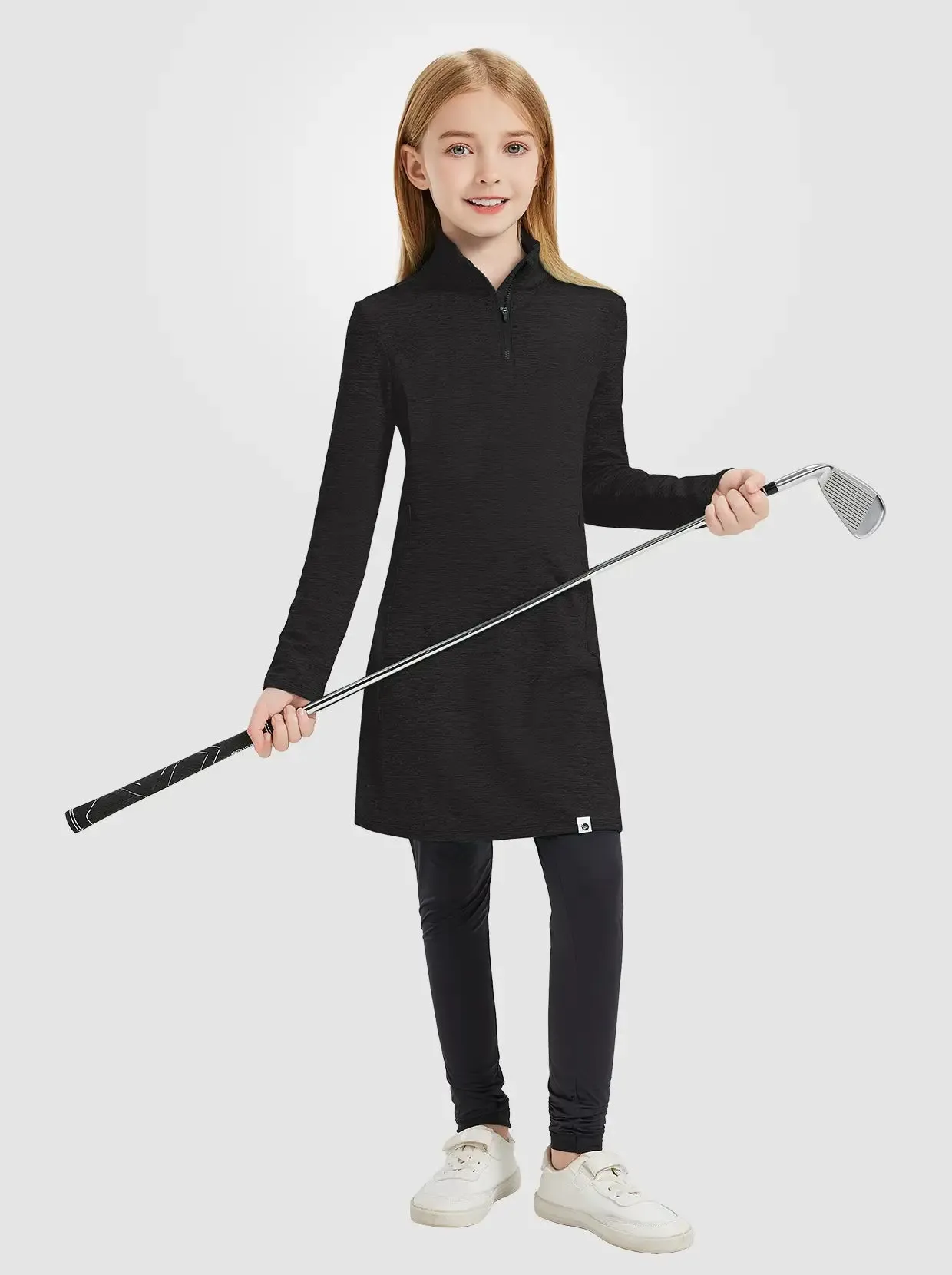 Girls Quartet-zip Long-sleeve Fleece Dress with Pockets