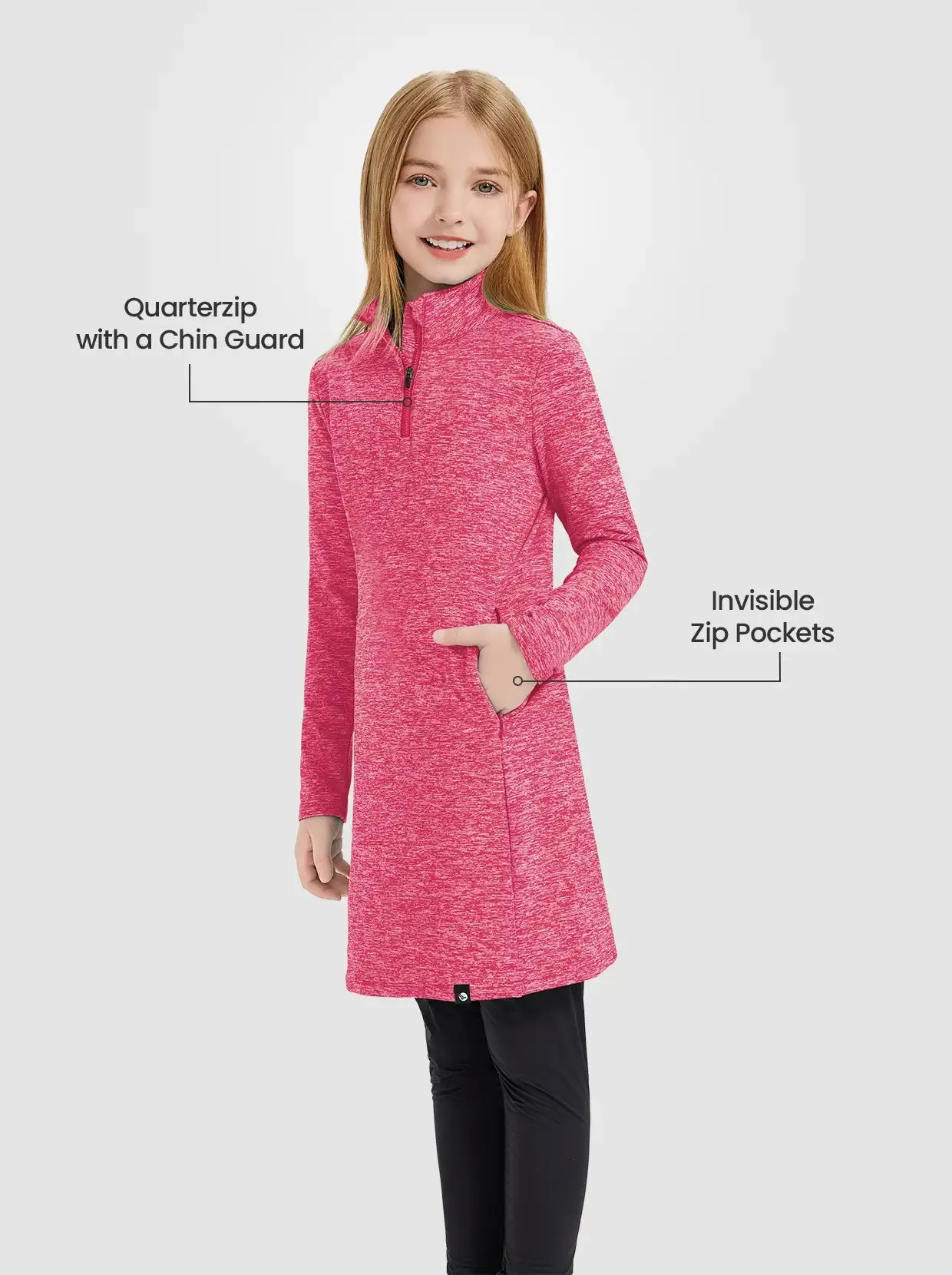 Girls Quartet-zip Long-sleeve Fleece Dress with Pockets