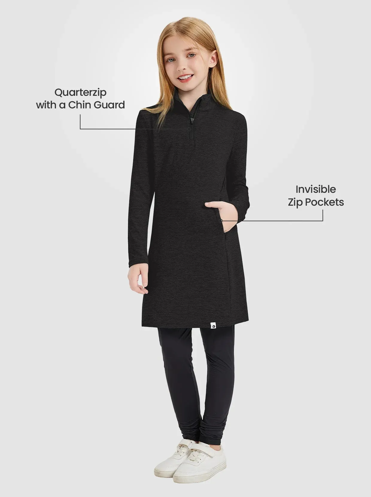 Girls Quartet-zip Long-sleeve Fleece Dress with Pockets