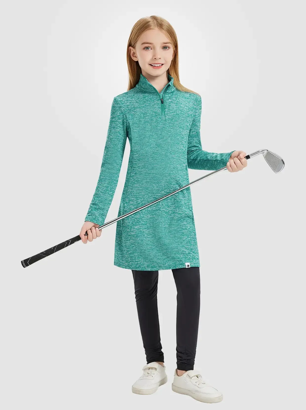 Girls Quartet-zip Long-sleeve Fleece Dress with Pockets