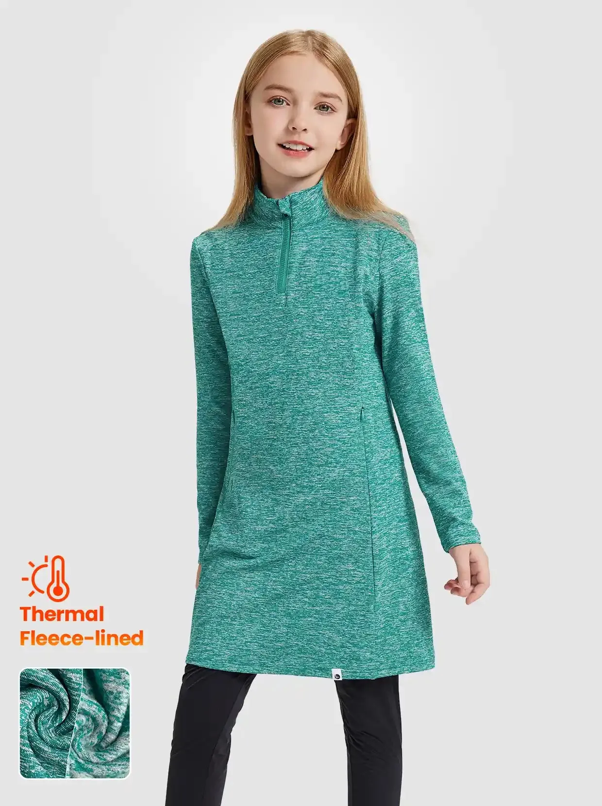 Girls Quartet-zip Long-sleeve Fleece Dress with Pockets