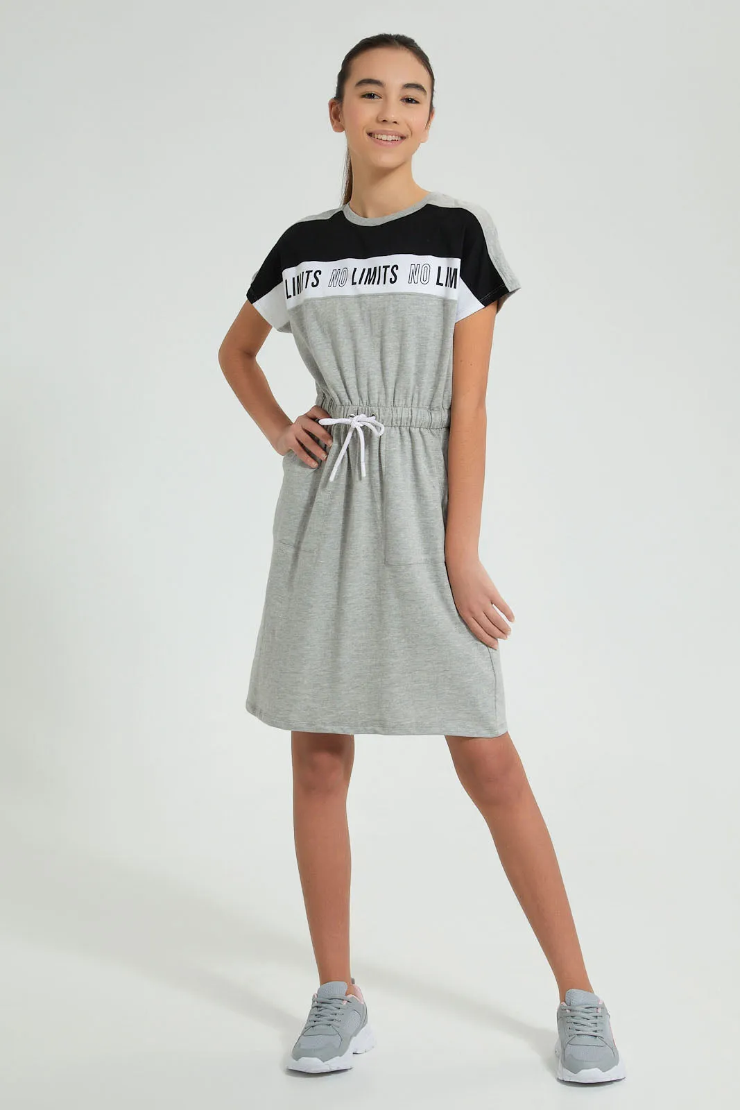 Grey And Black Sporty Knitted Dress