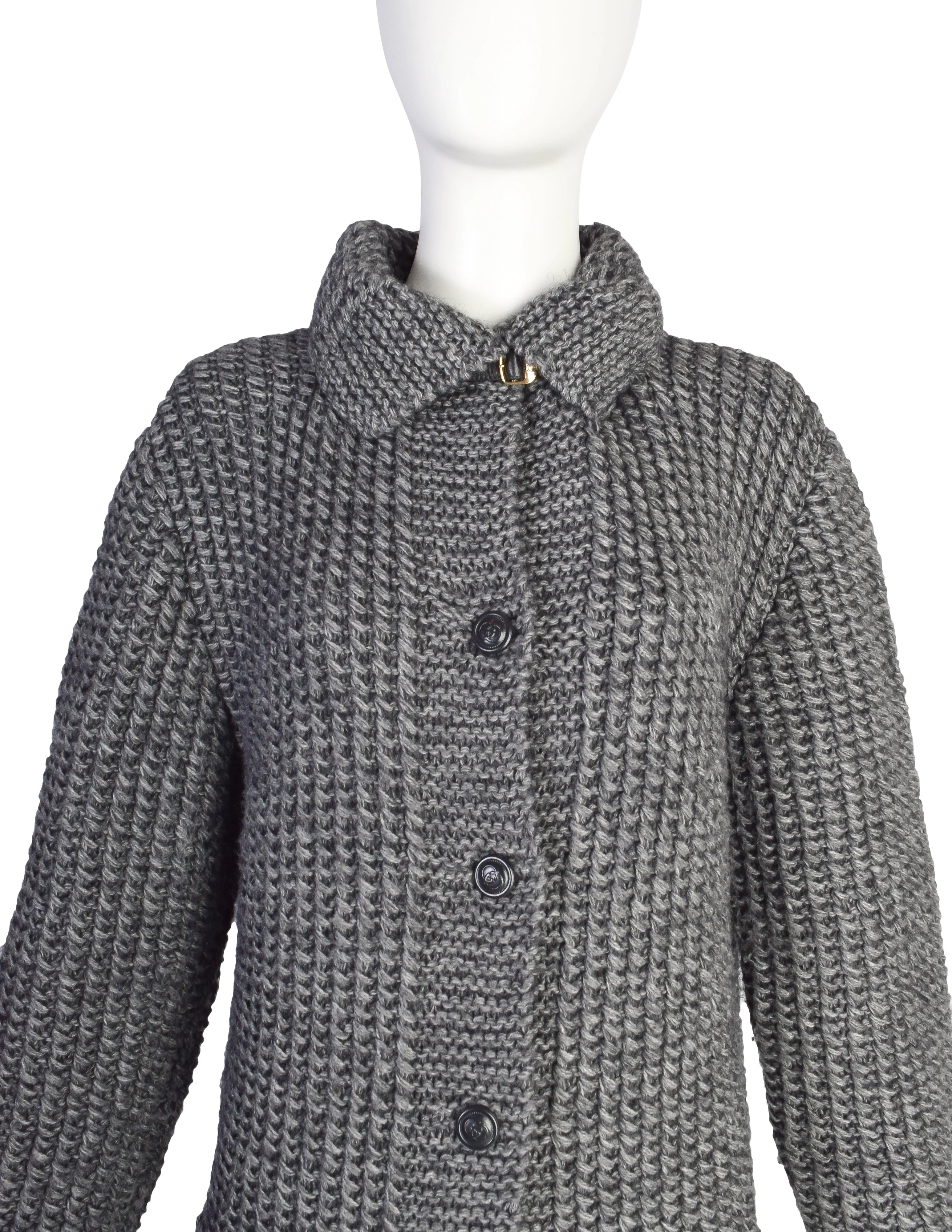 Gucci Vintage Grey Knit Alpaca Mohair Button Up Sweater Jacket