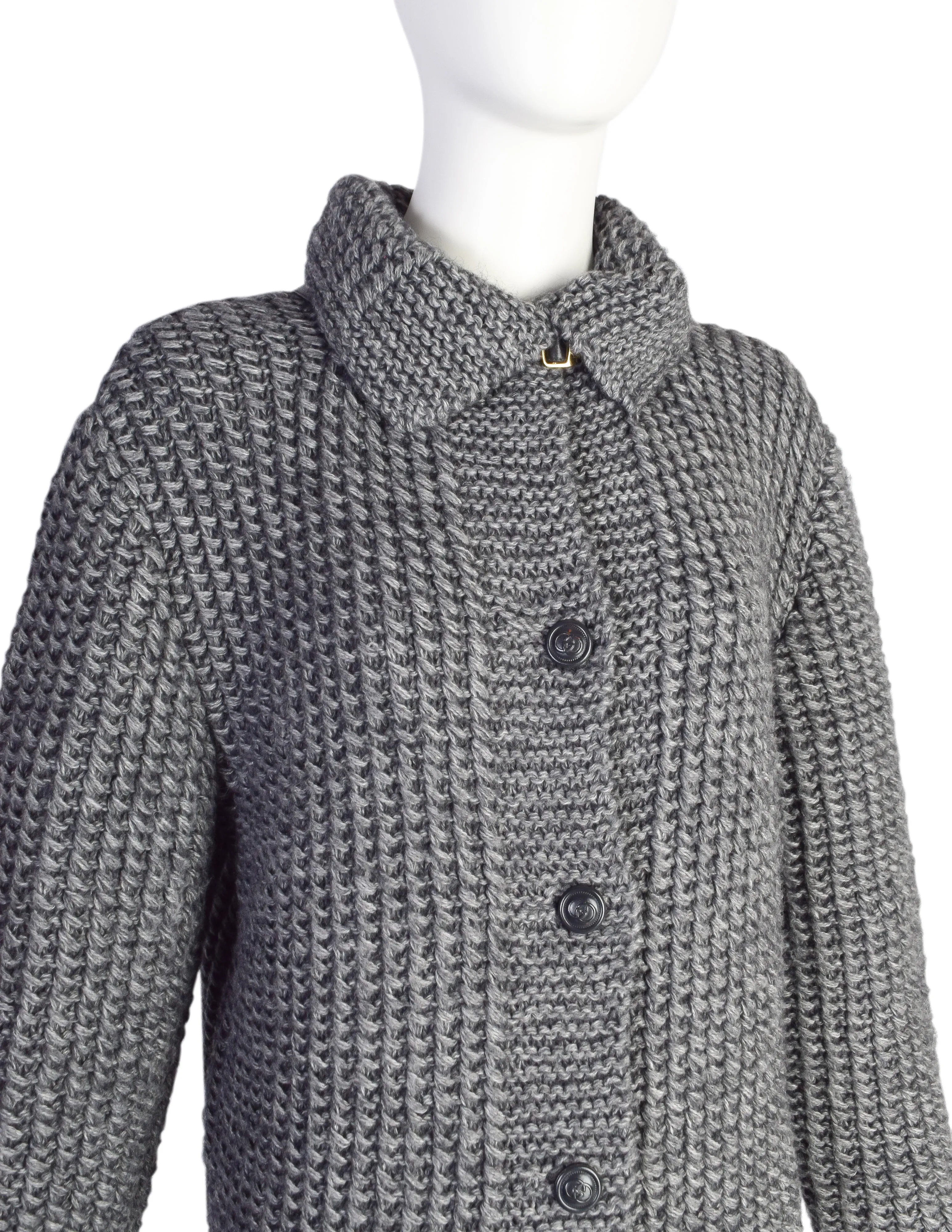 Gucci Vintage Grey Knit Alpaca Mohair Button Up Sweater Jacket