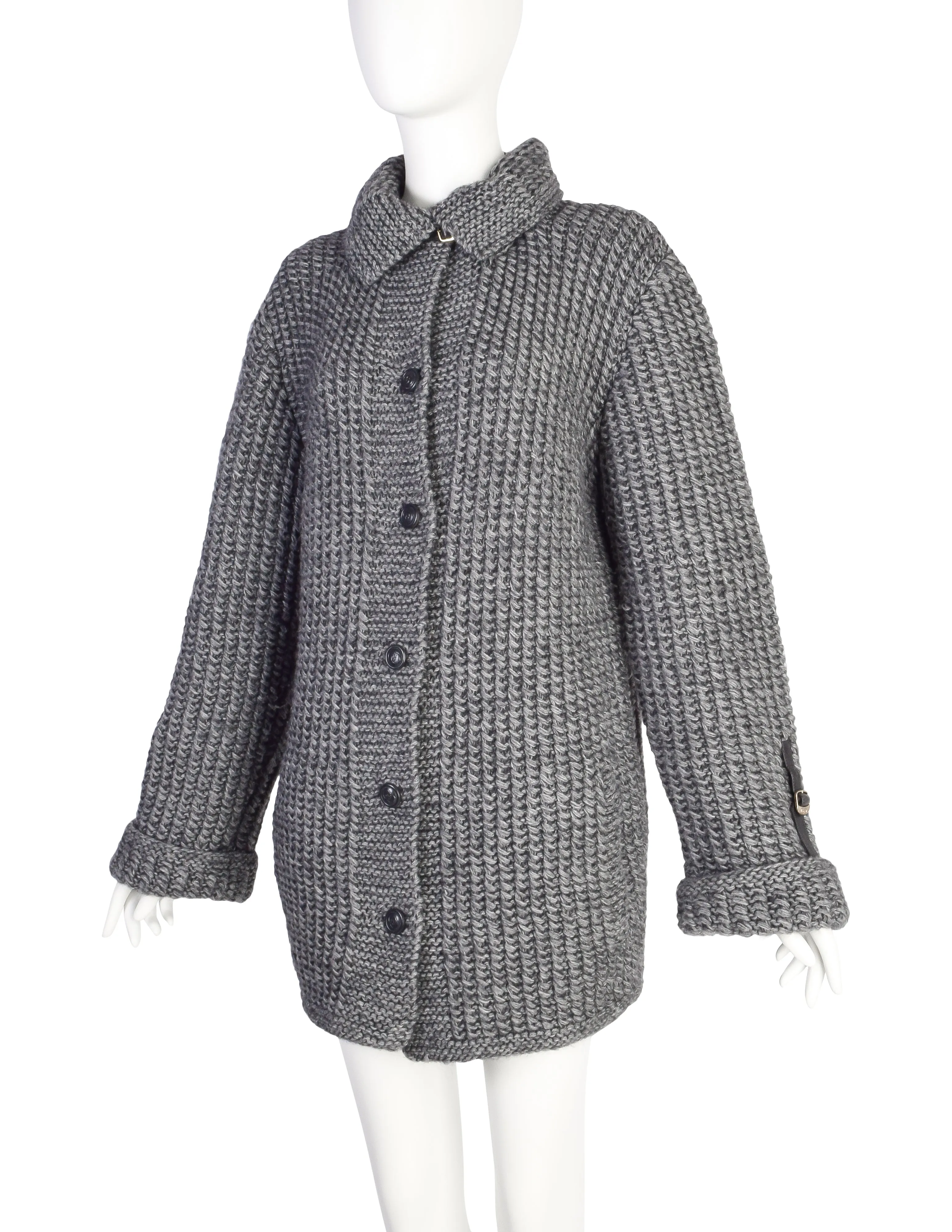 Gucci Vintage Grey Knit Alpaca Mohair Button Up Sweater Jacket